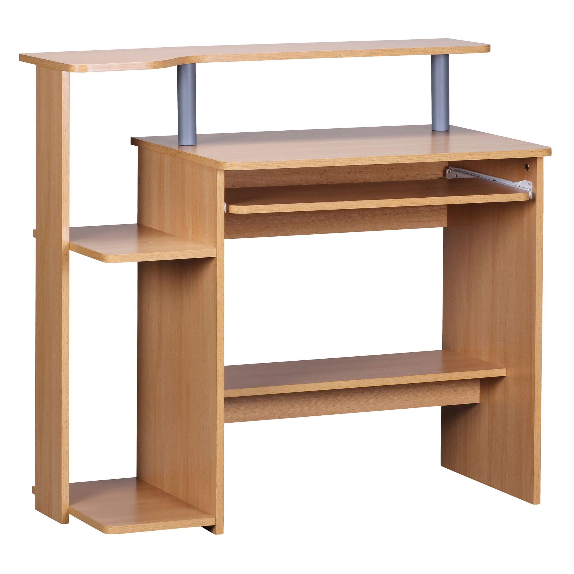 Wohnling Computertisch WL1.163 Buche 94x90,5x48,5 cm Laptop Tisch Modern mit Tastaturauszug, PC-Tisch mit Drucker-Ablage platzsparend, Schreibtisch für kleine Räume mit Ablage, Laptoptisch Klein