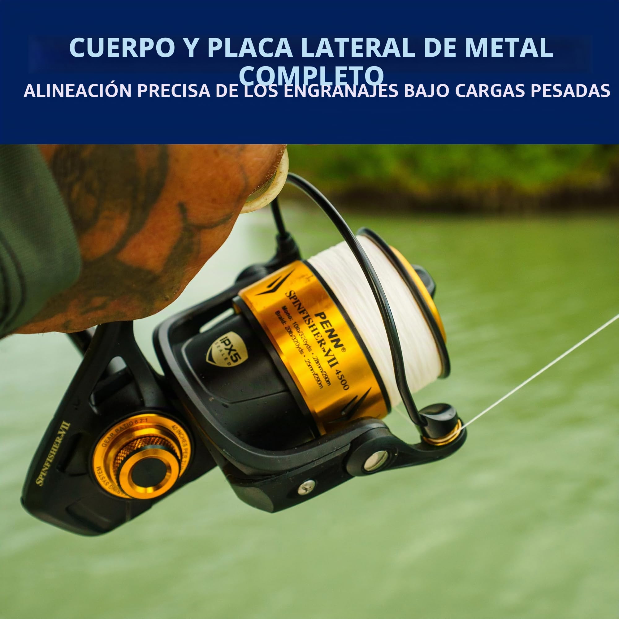 PENN Spinfisher VII Carrete Giratorio, Live Liner y Longcast | Carrete para Pesca en Agua Salada con Sellado IPX5 y CNC | para Pescadores en Barco en Desde la Orilla | Varios tamaños | Negro y Dorado