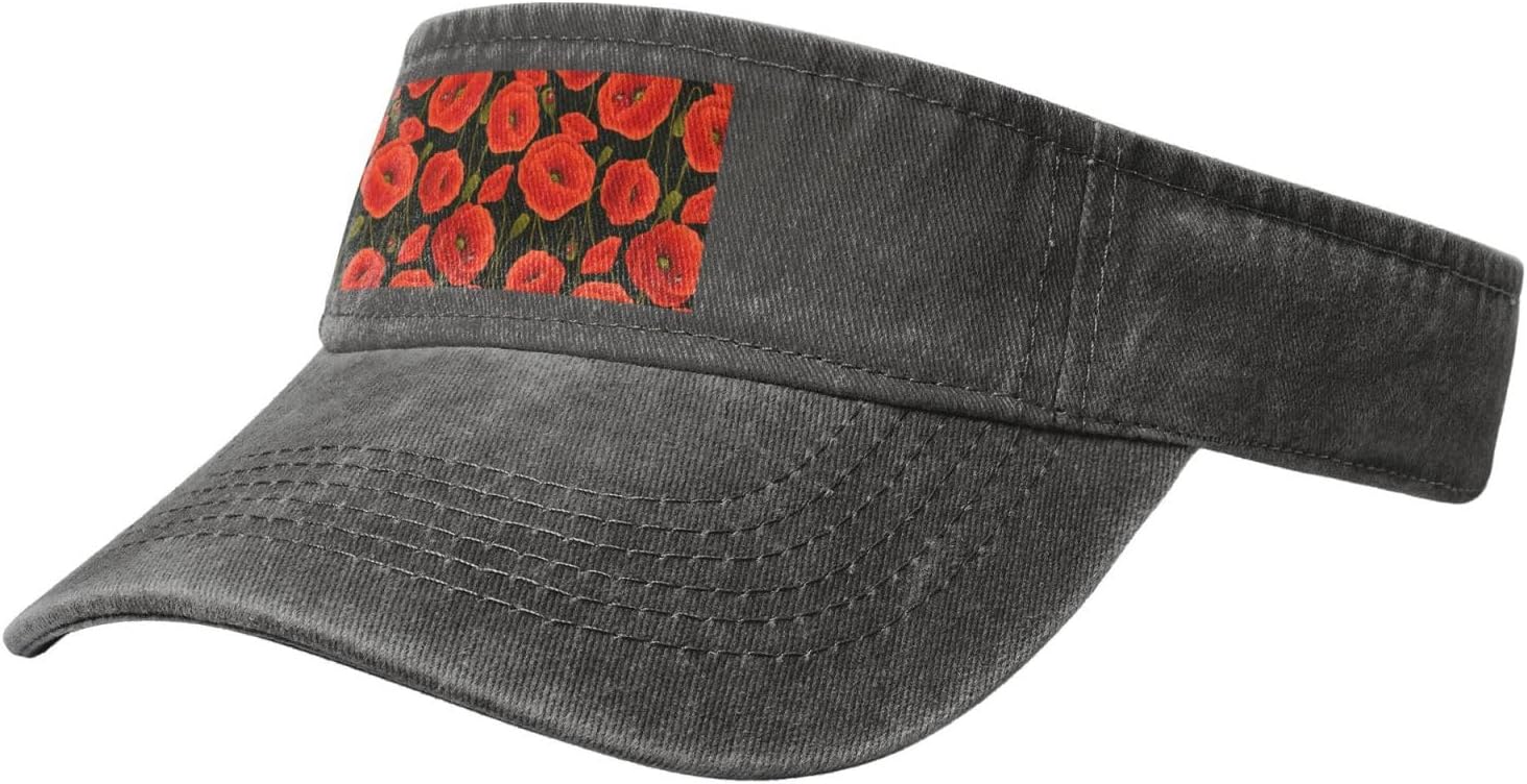 Poppy Flowers Print Sport Sun Visor Hats Ball Caps Empty Top Baseball Adjustable Sun Cap for Men Women