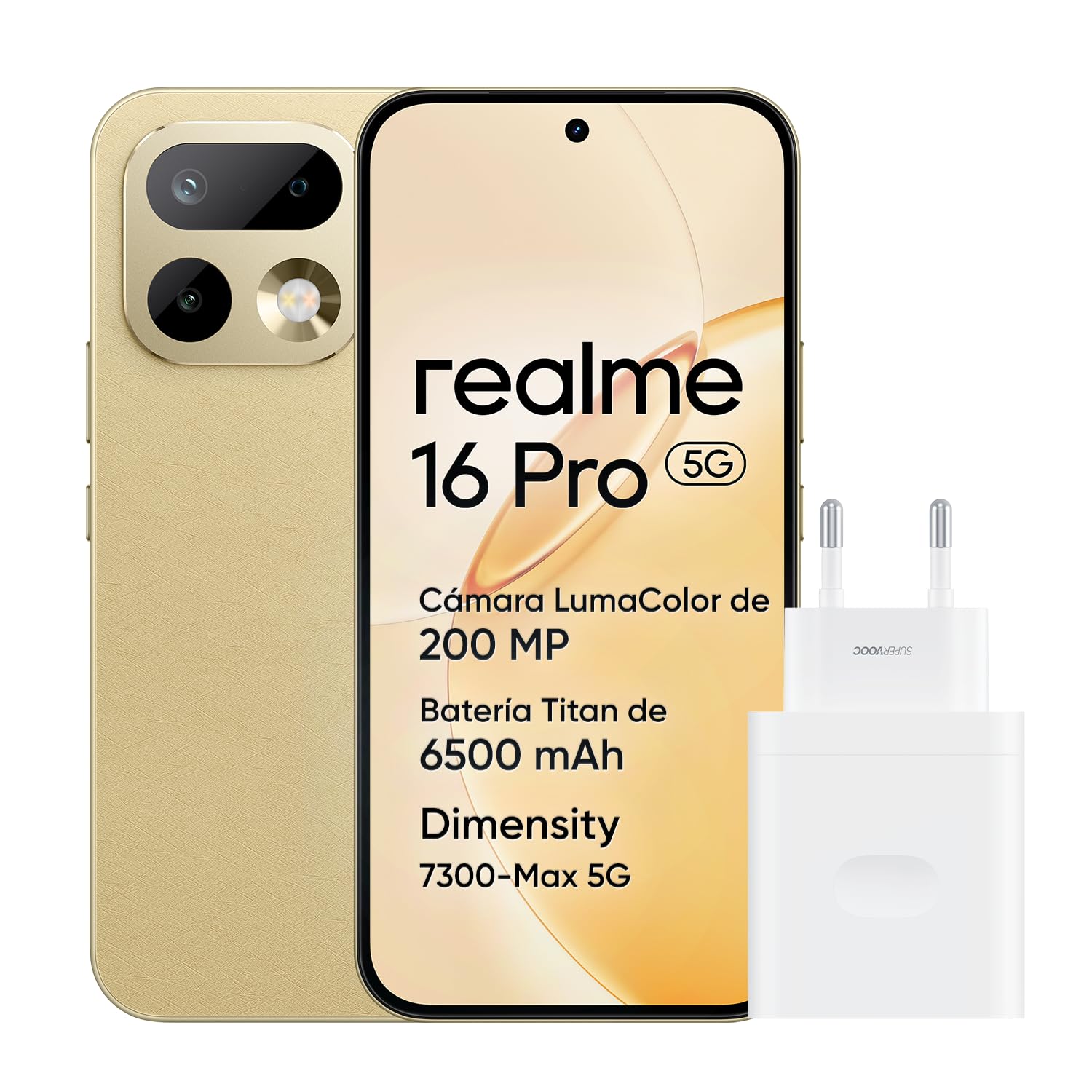 realme 16 Pro 5G Smartphone, 8GB+256GB, Pantalla AMOLED 144Hz 6,78", Batería 6500mAh, Cámara 200MP OIS, IP69K, Carga Rápida 45W, Dual SIM, Next AI, Oro