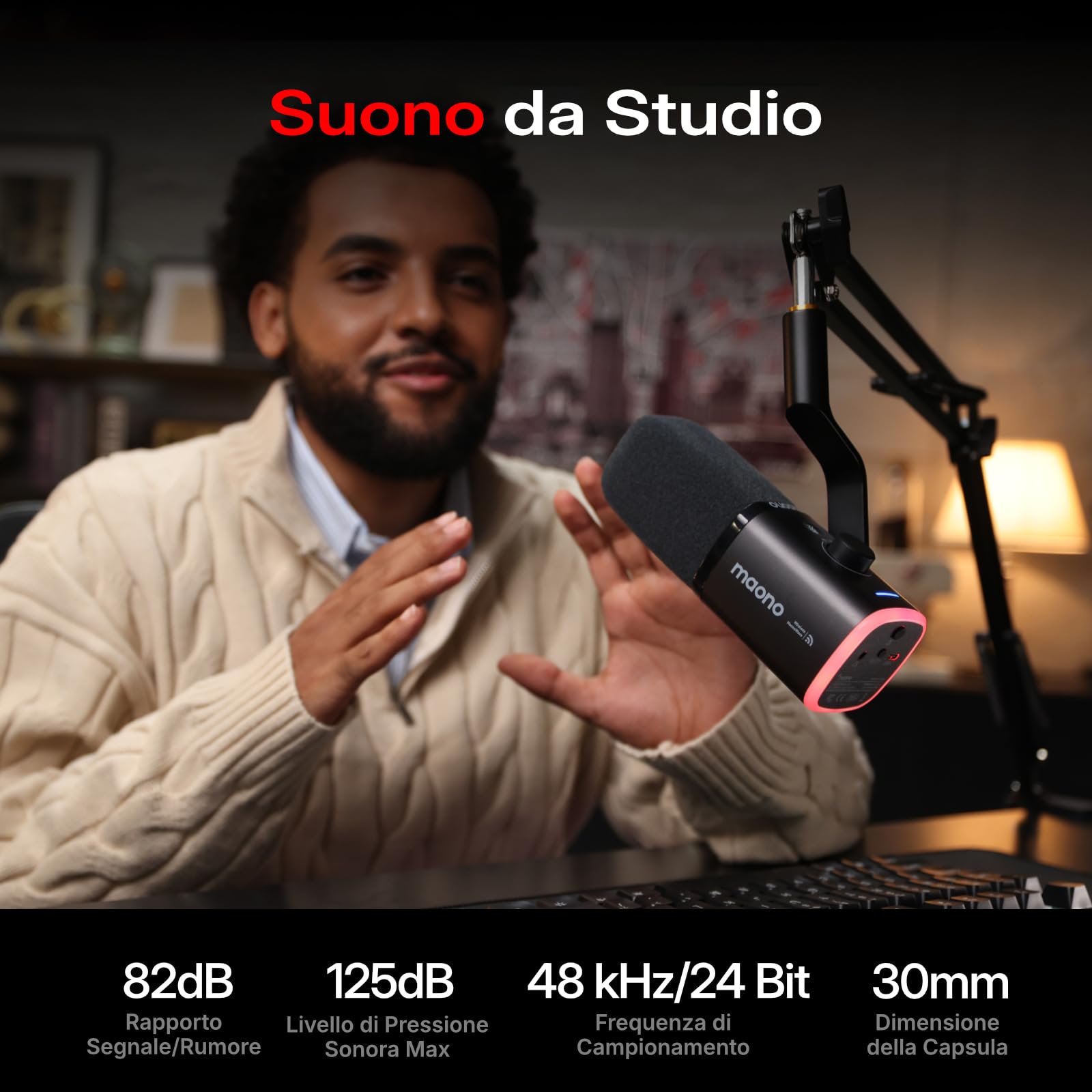 MAONO PD100W Wireless Gaming Microphone, 2.4GHz & USB Dynamic Microphone with Noise Cancelling for Streaming, Recording & Content Creation, Compatible with PC, PS4/PS5 & Smartphone - 4