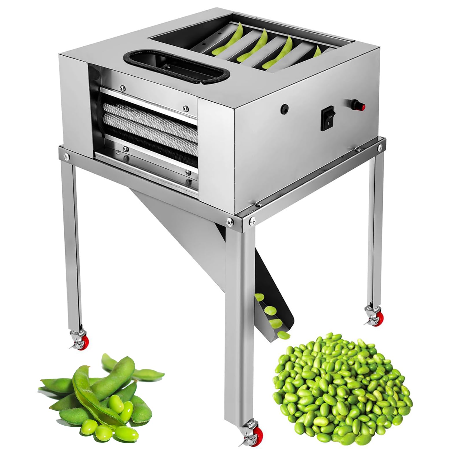 Eiwitany Stainless Steel Commercial Automatic Pea & Bean Sheller, Adjustable Roller Spacing, 50 Kg/H High Shelling Efficiency