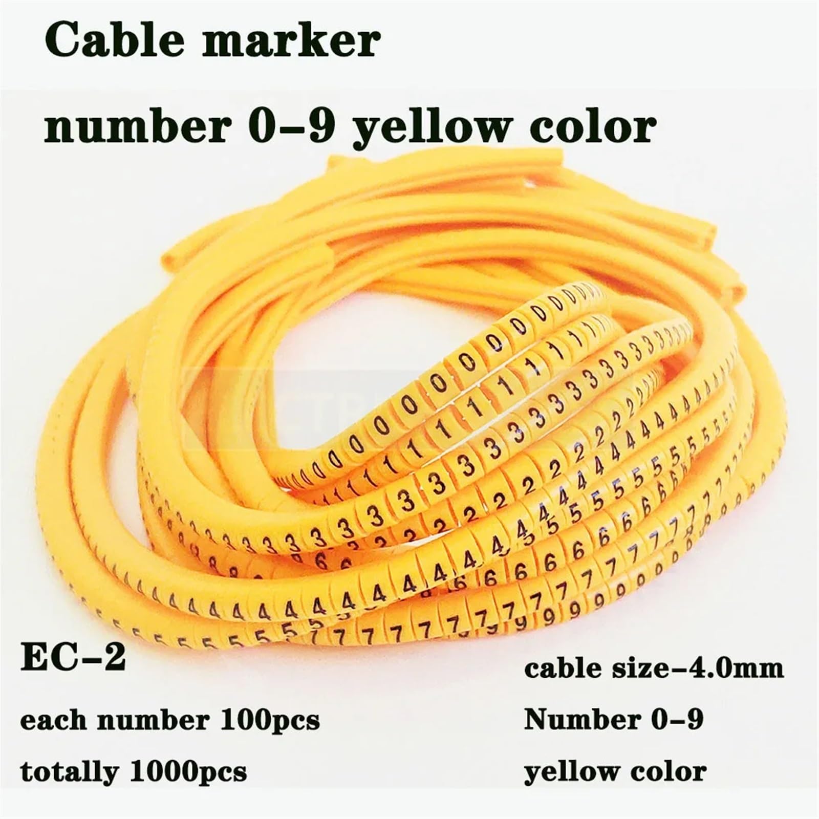 Etykiety do kabli, Etykieta na przewody EC-0 EC-1 500 szt. Numer oznaczenia od 0 do 9 Kolorowe etykiety z izolacją PVC o powierzchni 2,5 mm2(Ec 2 1000pcs Yellow)