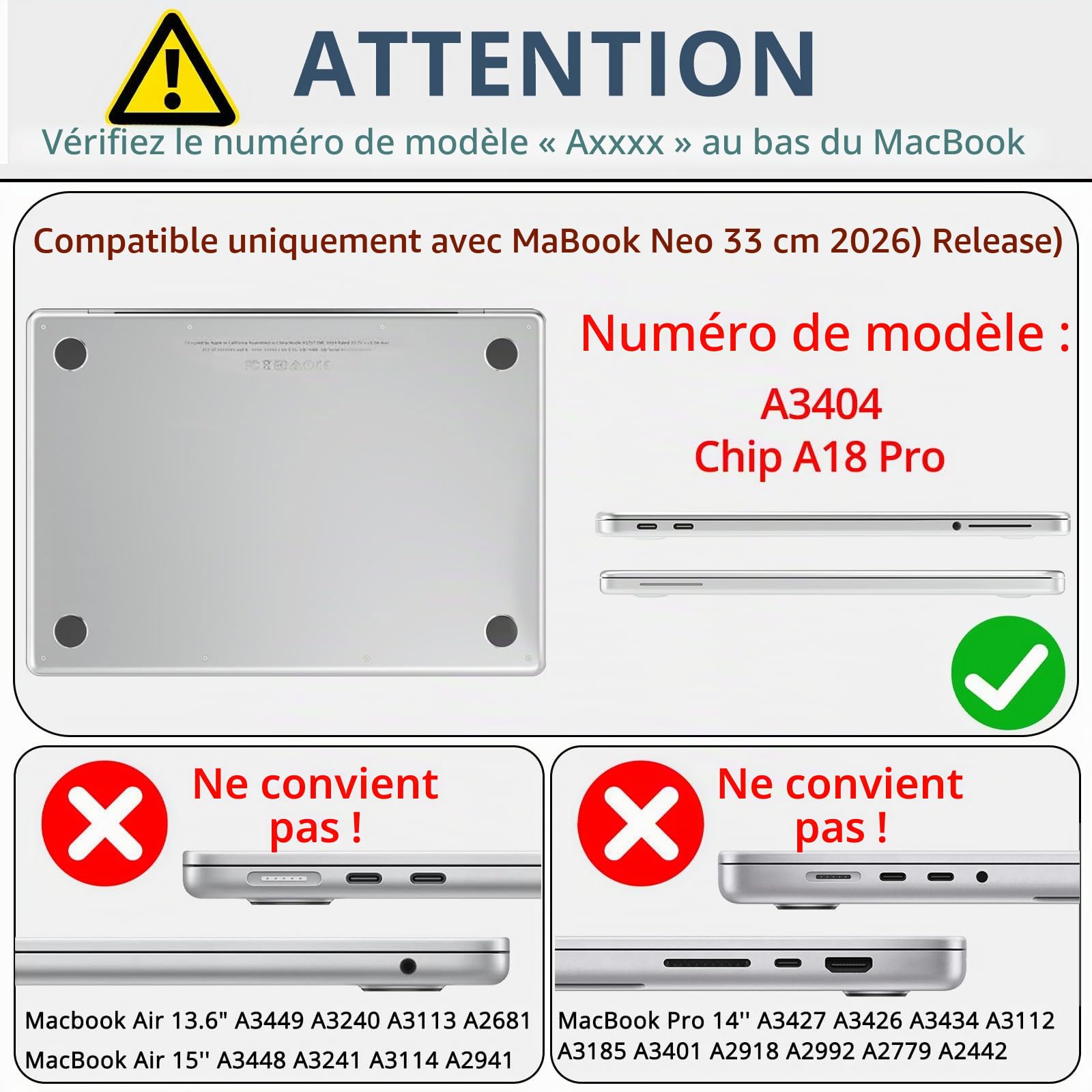 AKIT Compatible avec MacBook Neo 13" Version 2026, Coque Rigide en Plastique Ultra Fine pour Ordinateur Portable + Protecteur d'écran + Protection de Clavier pour MacBook Neo 13" A3404, Transparent