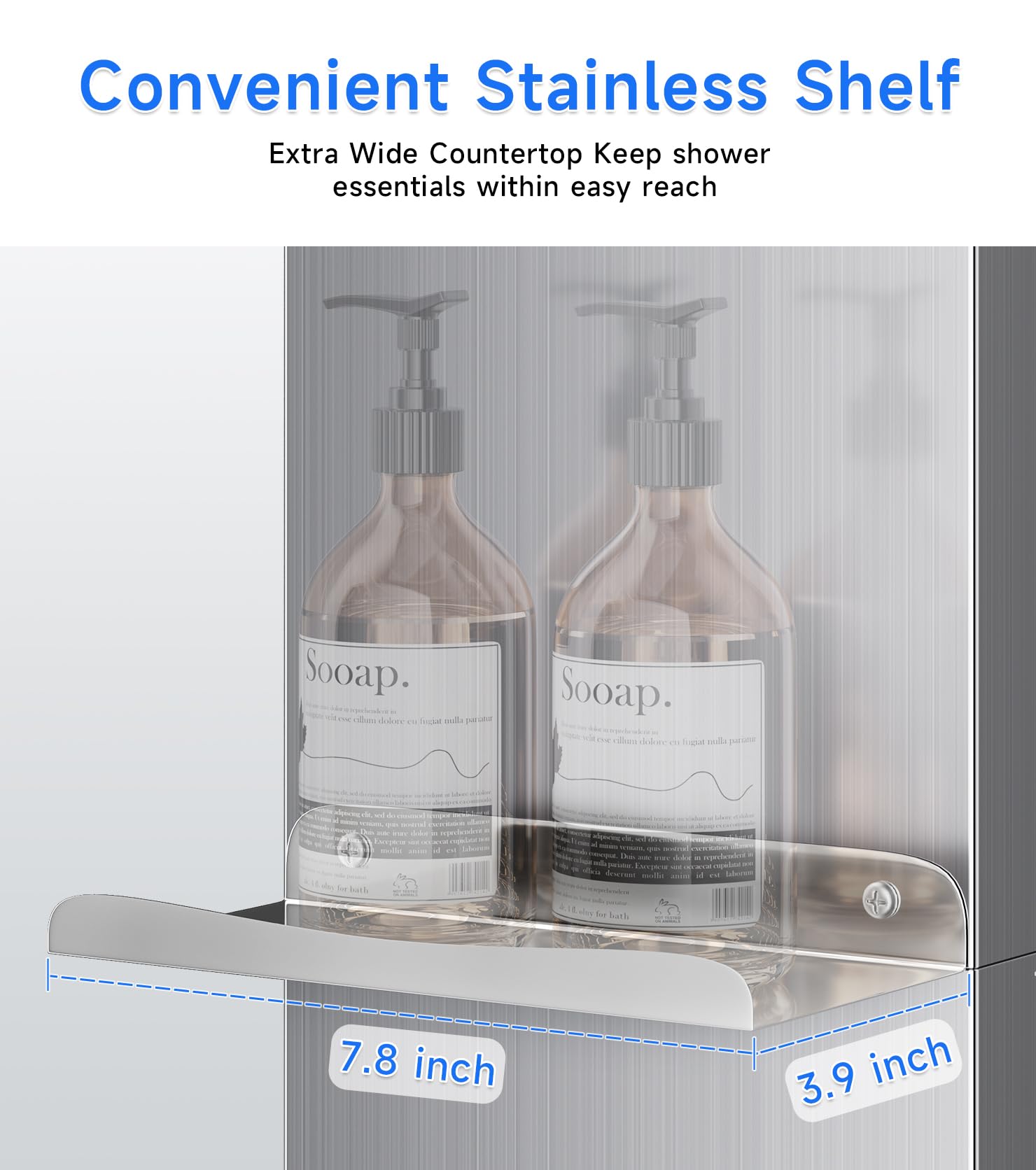 POPFLY LED Shower Panel With Shelf – Rainfall & Mist System, 2 Body Jets & Tub Spout, 304 Stainless Steel Tower Column, Brushed Nickel