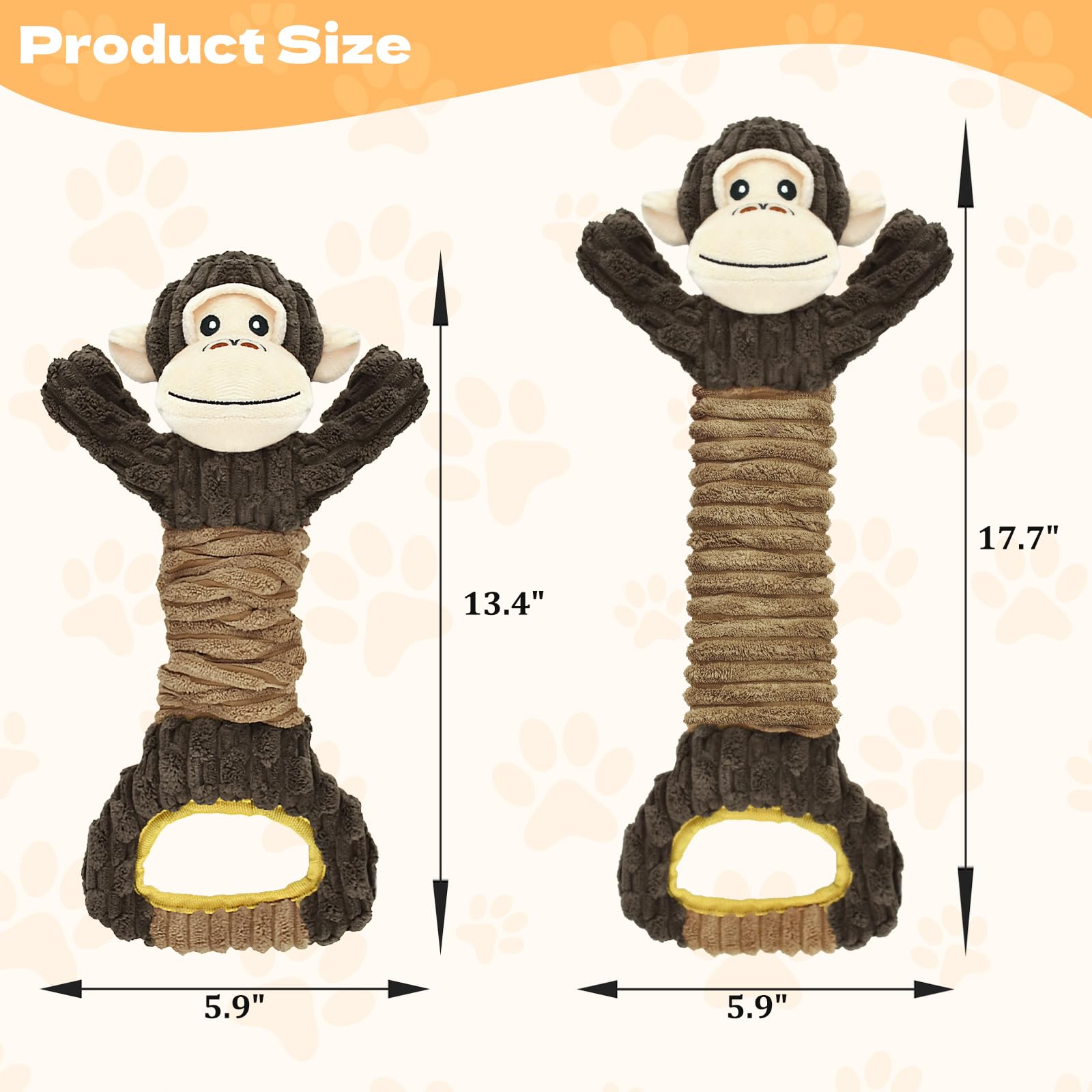 Vehomy Dog Squeaky Toy Pet Plush Gorilla Toy Tug of War Dog Toy for Aggressive Chewers Puppy Interactive Toy with Crinkle Paper Squeaker for Small Medium Large Dogs - Image 2
