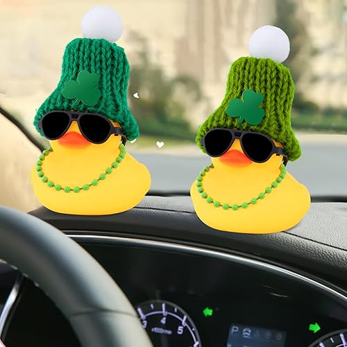 Miniatura 10 de wonuu Pato de goma decoraciones del día de San Patricio, patos de goma verdes, suministros de regalos de patos de la suerte, sombrero de tréboles