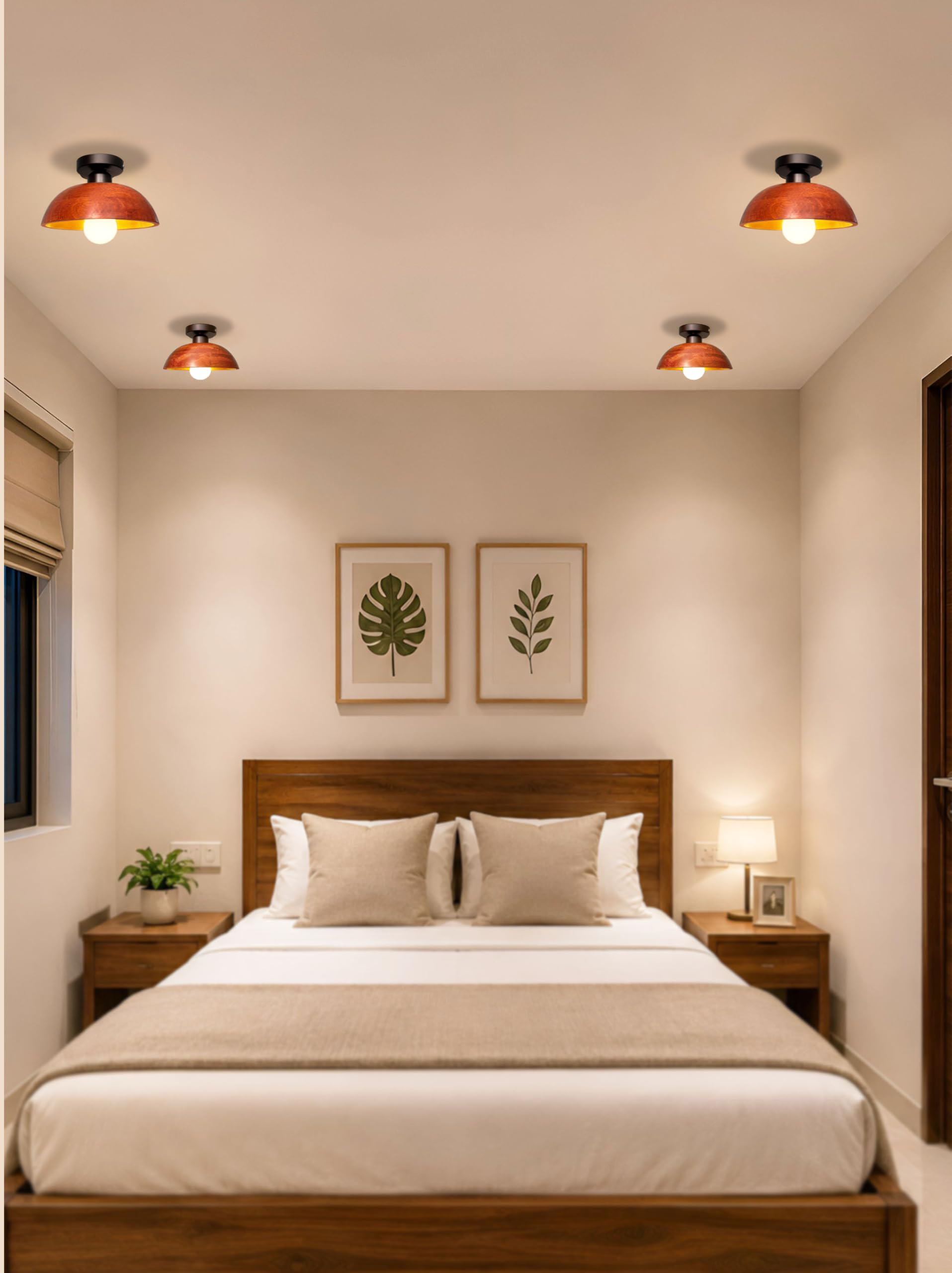 Walnut Wood Ceiling Light - Rustic Modern Lamp -3