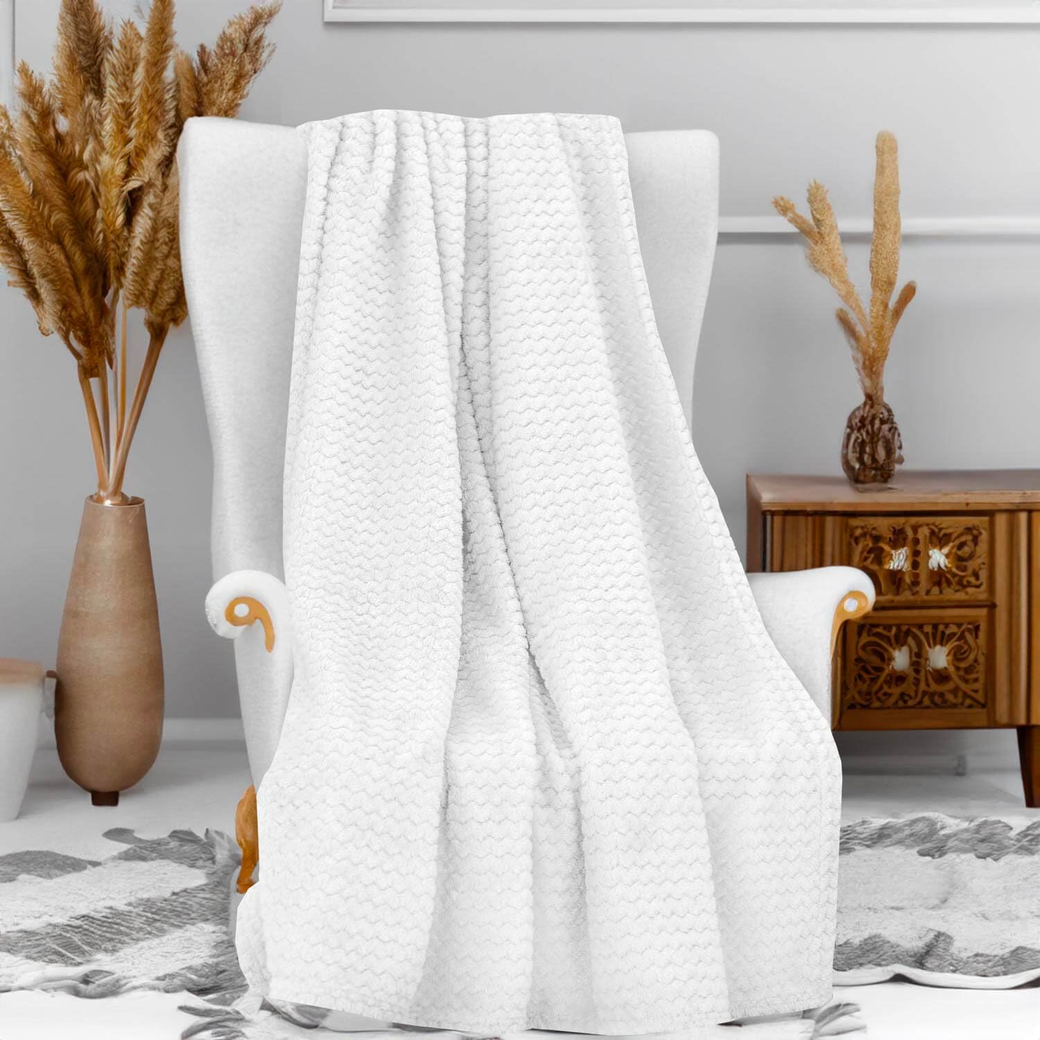 Soleil d'ocre, Microfibre Blanket 120 x 160 cm Cocooning Ecru