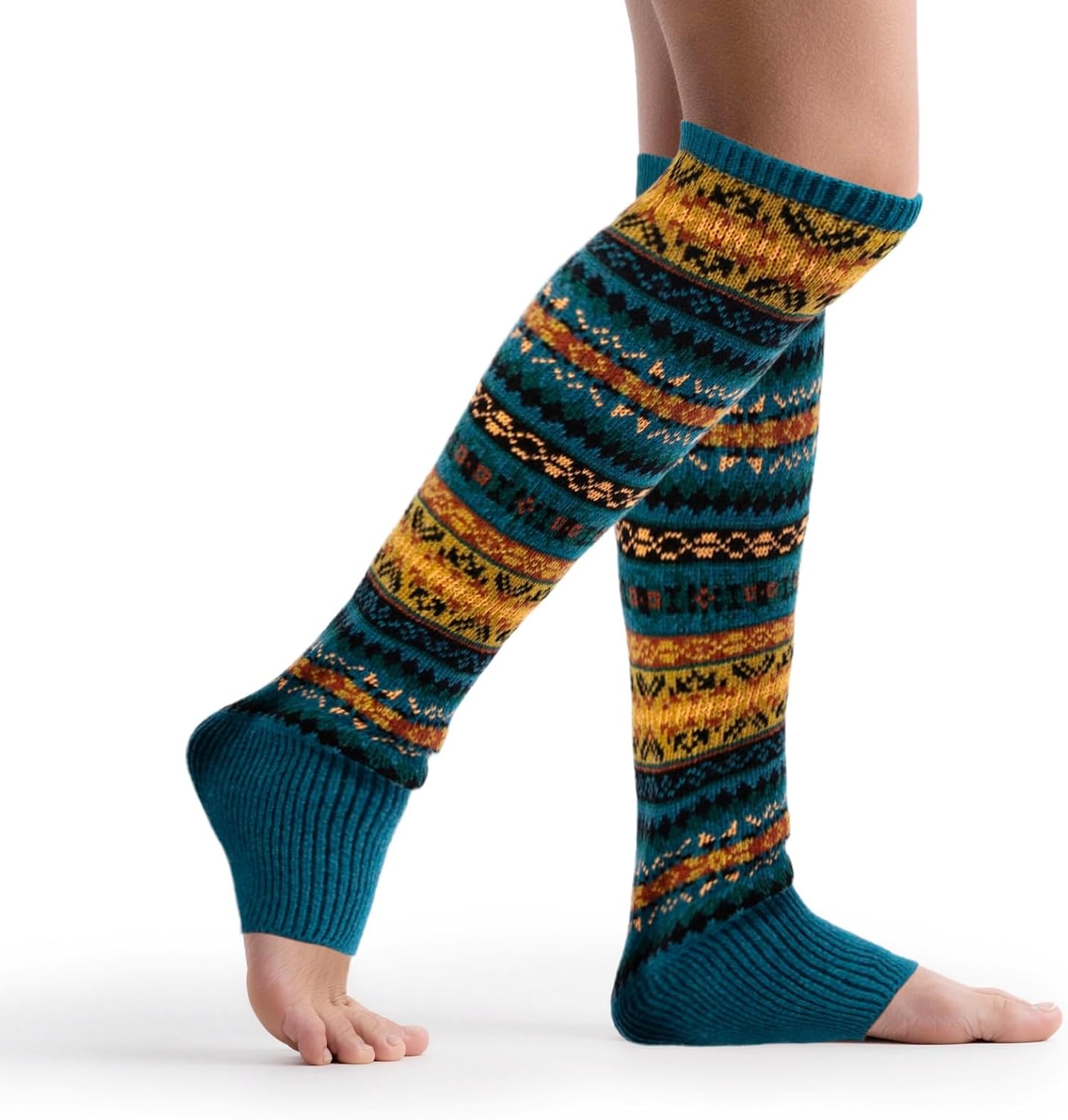 Womens Wool Leg Warmers Winter Striped Boho Long Thigh High Leg Warmer Y2K Knit Over Knee Footless Boot Cuffs Socks