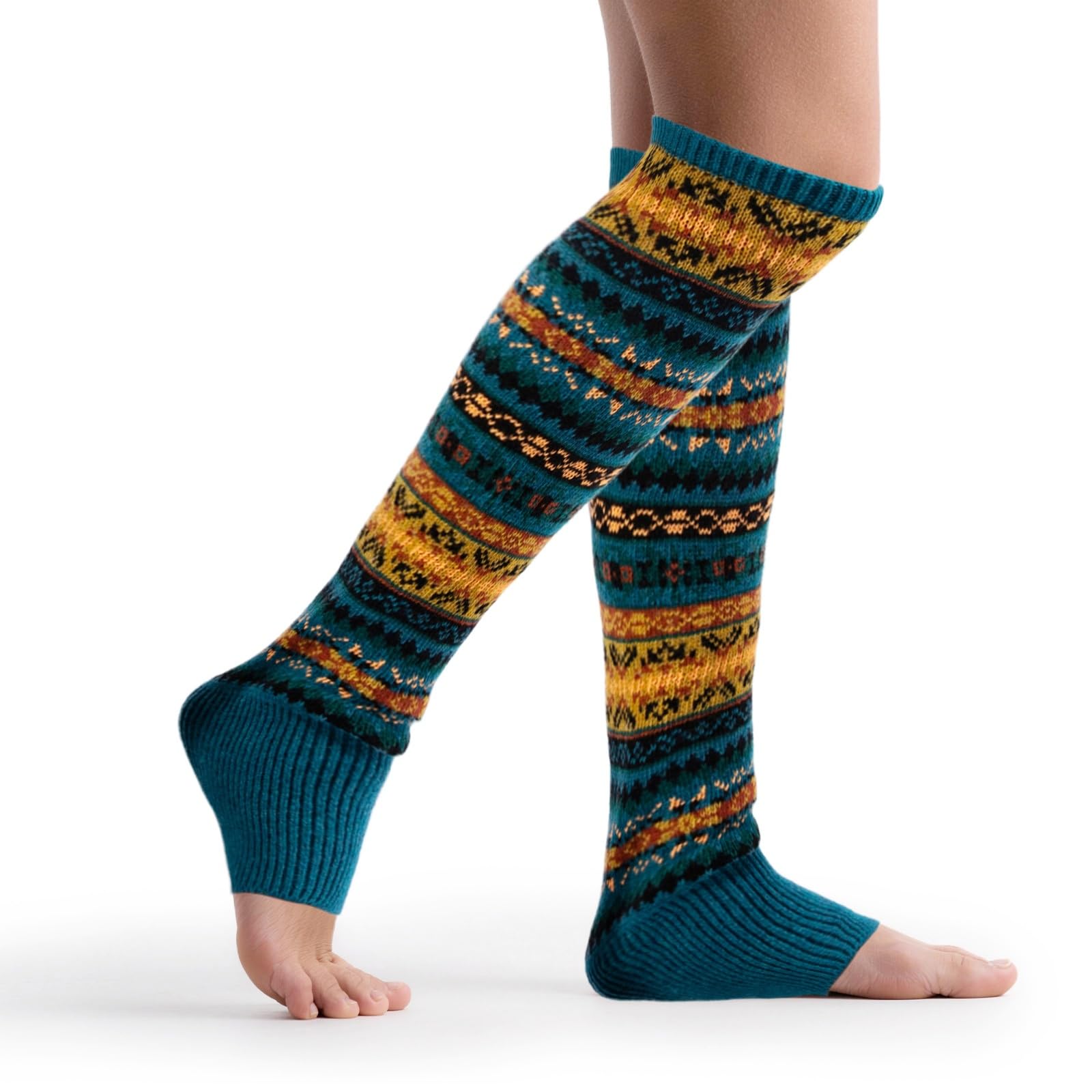 Womens Wool Leg Warmers Winter Striped Boho Long Thigh High Leg Warmer Y2K Knit Over Knee Footless Boot