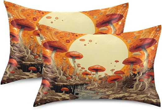 Mushroom Satin Body Pillow Cover,Satin Pillowcase for Hair,Premium and Silky Long Body Pillow Case with Envelope Closure 20x40in 2011537