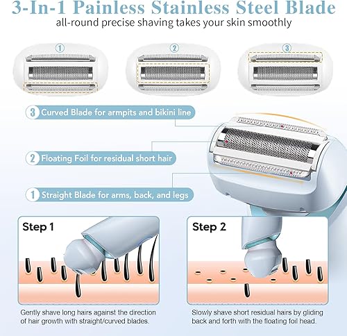 Miniatura 2 de Maquinilla de afeitar eléctrica para mujer, maquinilla de afeitar eléctrica 2 en 1 para mujer, para piernas, brazos, cara, área púbica, depilación