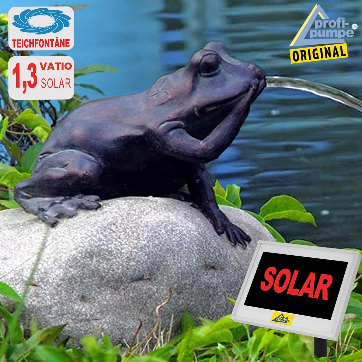 Fuente de jardín con bomba solarcomo decoración para terraza, estanque o jardín, Solar ohne Akku MÄRCHEN-FROSCH