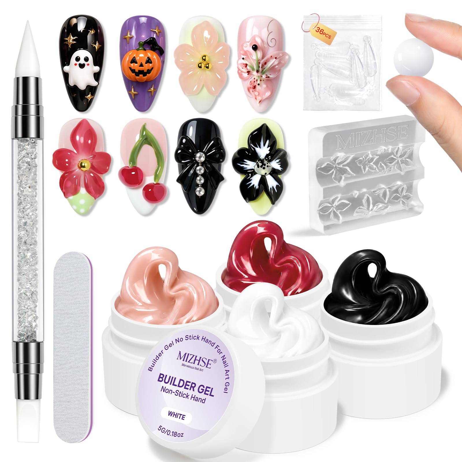 3D Nail Art Gel Kit - Clear & White Sculpting -13