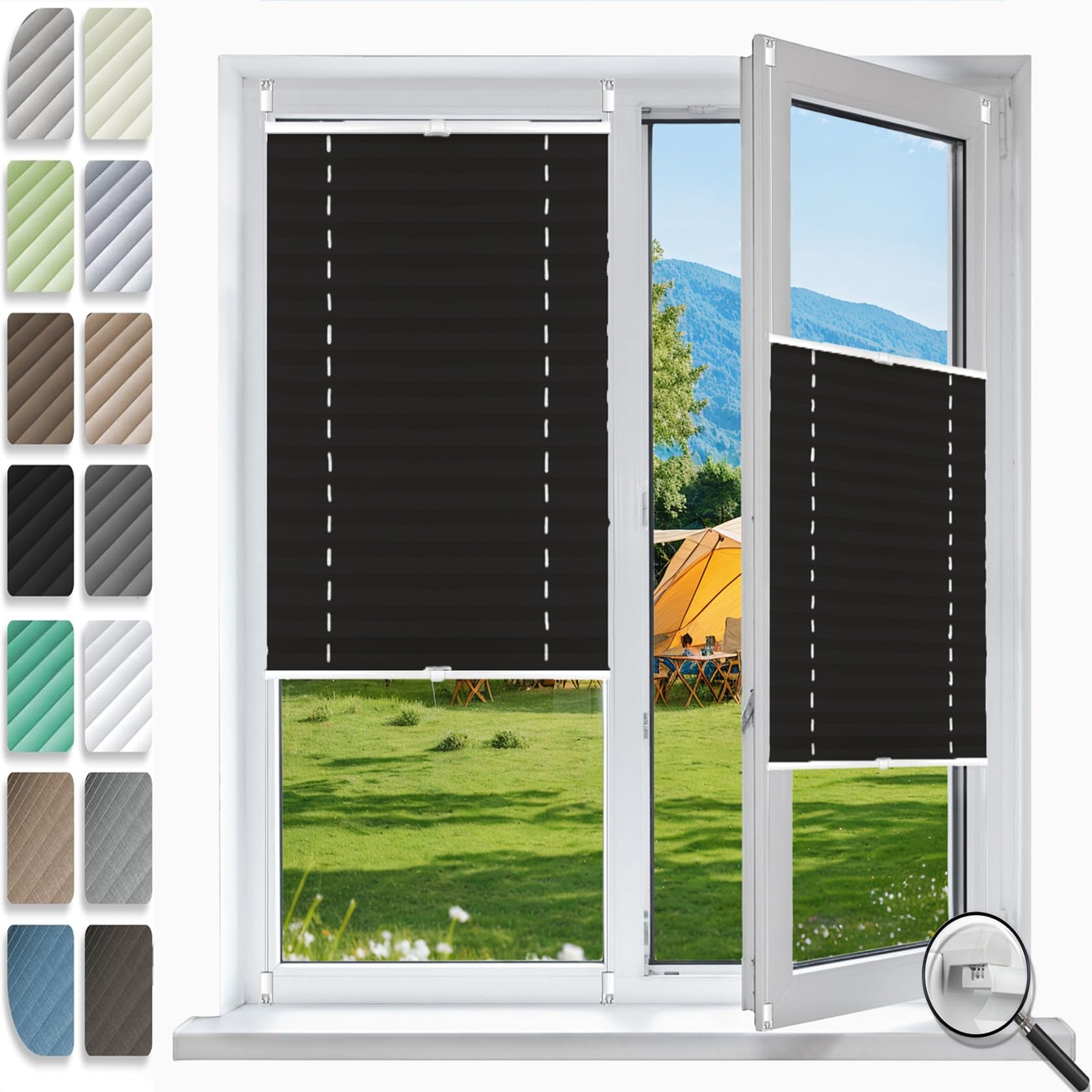 Klemfix Store Plissé Occultant sans Perçage 80 x 140 cm, sans Perçage, Opaques et Translucides, Stores Plissés Stores de Fenêtre, Store Plissé Occultant, pour Fenêtres, Noir