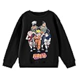 Naruto Classic Character Art and Logo Youth Black Crew Neck Sweatshirt