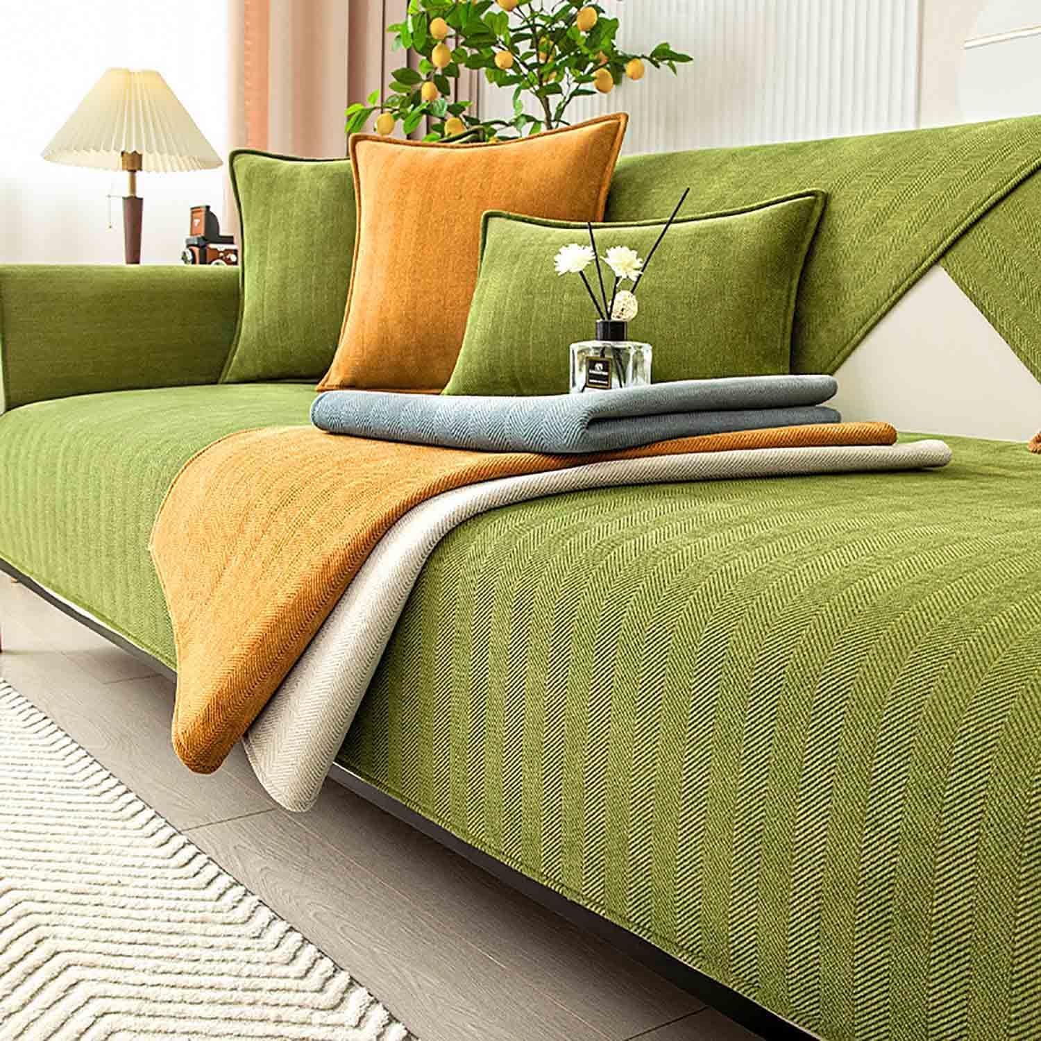 2026 New Herringbone Chenille Sofa Cover, Non Slip Couch Covers, Herringbone Chenille Fabric Furniture Protector Couch, All Seasons Generic Couch Covers (Beige,35.4*/47.2 in)