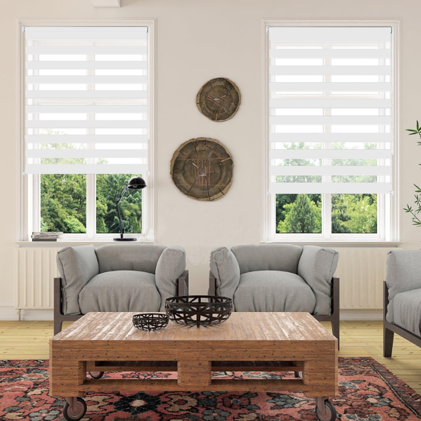 Store Jour Nuit sans Perçage 52 x 160 cm Facile à Montage, Double Tissu, Protection de Privée pour Fenêtre Ou Porte Rideau Occultant, Rideau Jour Nuit pour Chambre, Salon, Blanc