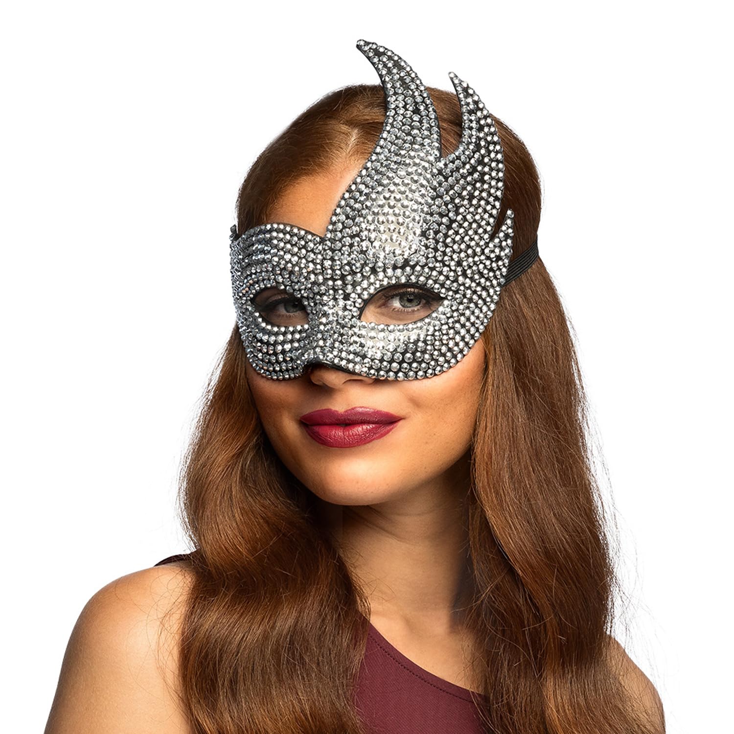 Boland 00235 Diva Mask with Rhinestones and Elastic Band, Glittering Eye Mask for Costumes, Carnival and Theme Party