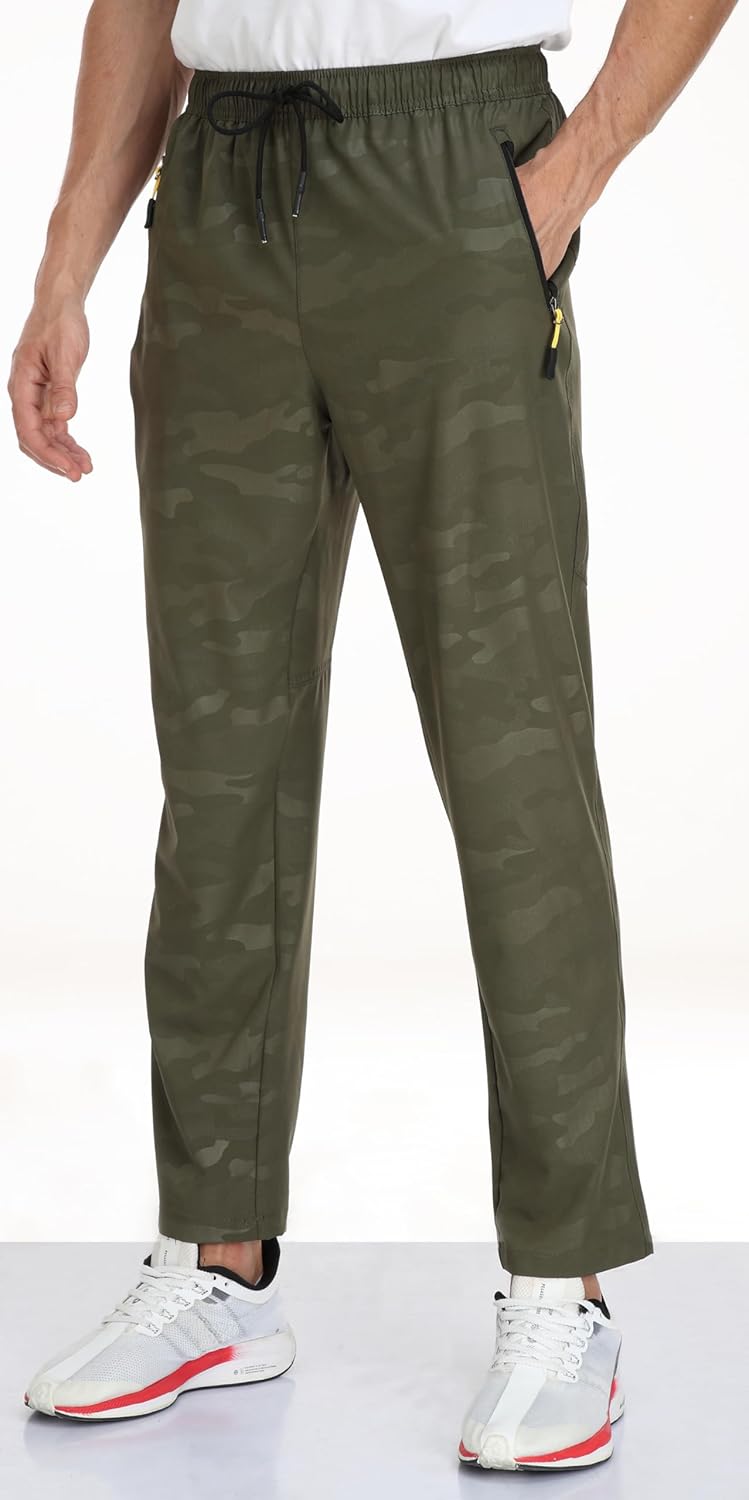 Men's Elastic Waist Hiking Pants Water Resistant Quick-Dry Lightweight Outdoor Sweatpants with Zipper Pockets - Image 2