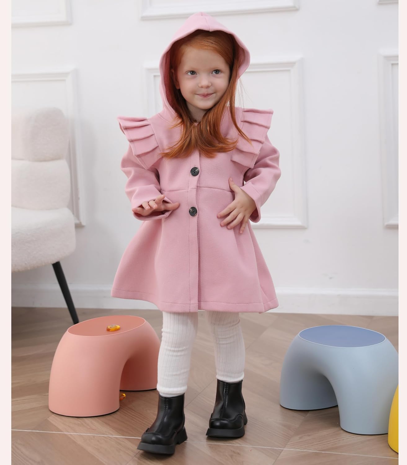 Toddler Baby Girl Clothes Jacket Coat Long Sleeve Solid Color Buttons Hooded Trench Coat Dress Fall Winter Outfit