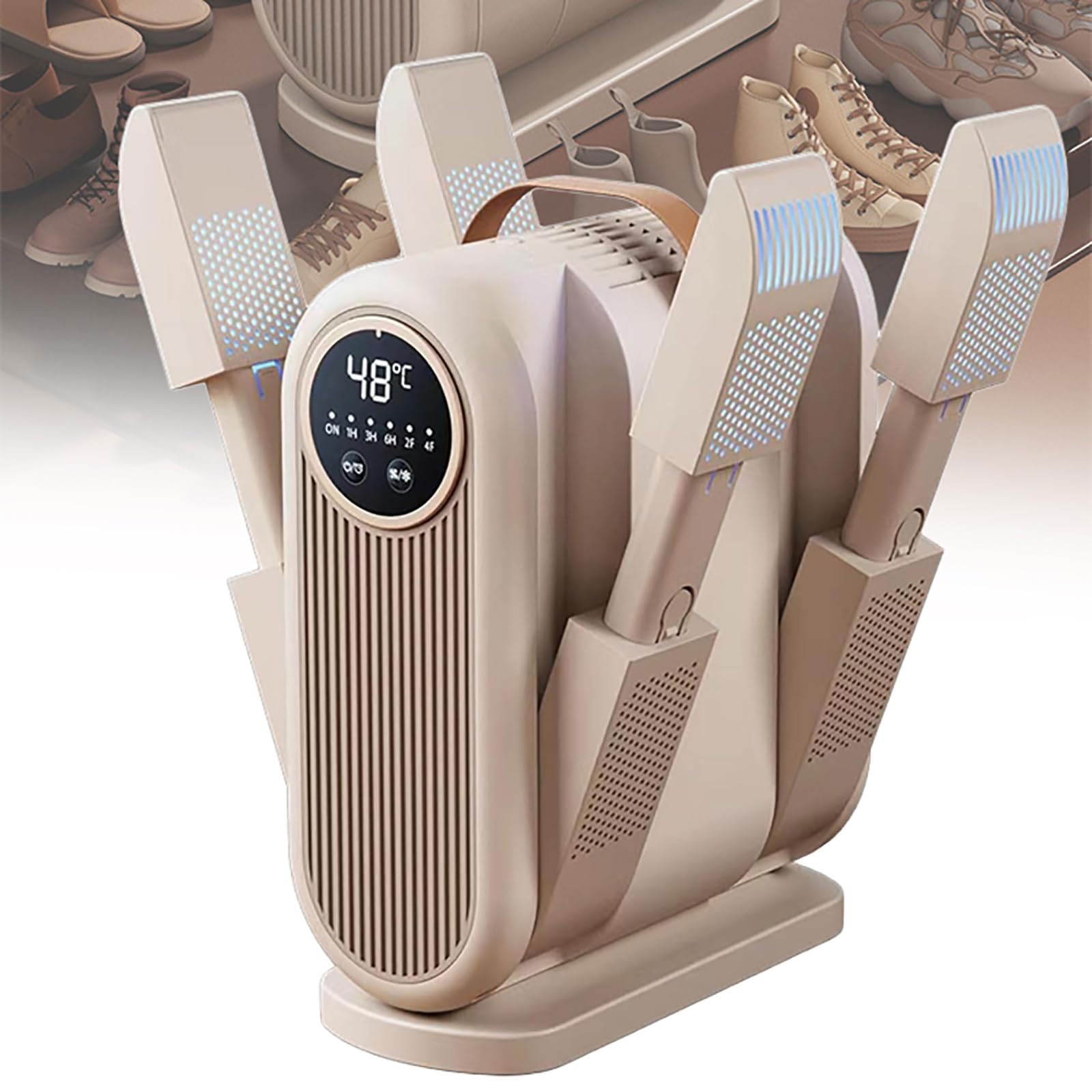Asciugascarpe elettrico con pannello digitale, scaldascarpe pieghevole portatile e scalda guanti, temperatura costante 48°C, riscaldamento a 360°, timer 60/180/360 min per scarpe e cappelli