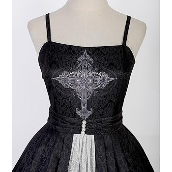 美品　BPN　チュール入りワンピース　ふんわり　ゴスロリ　フラワー　十字架　黒 ロリータ クロス デザイン 長袖 ワンピース ゴシック ゴスロリ