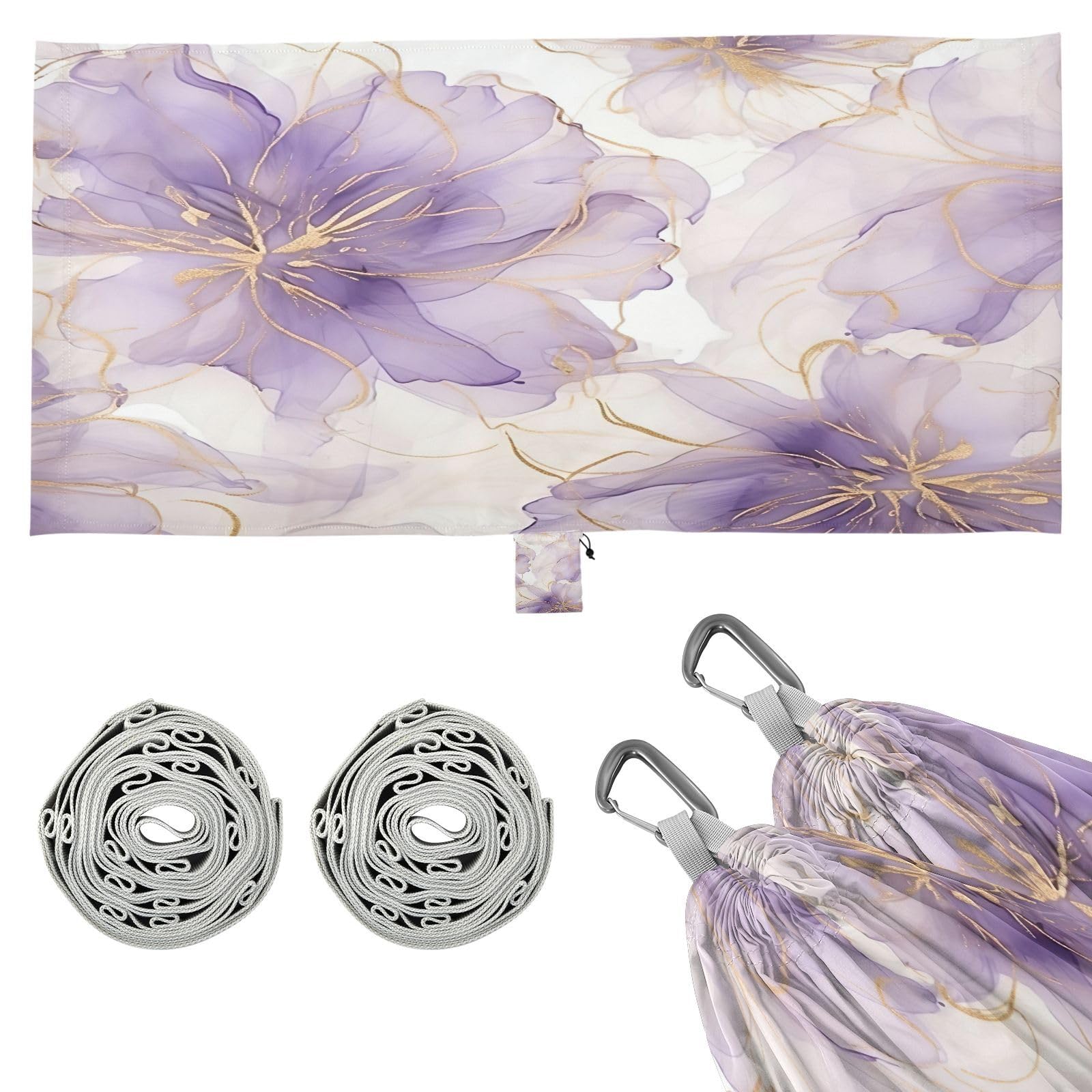 ATTX Purple Silver Flower Camping Hammock - Lightweight & Portable Hammocks, Heavy Duty 330lbs Capacity for Indoor, Hiking, Backpacking, Travel, Backyard, Beach#305