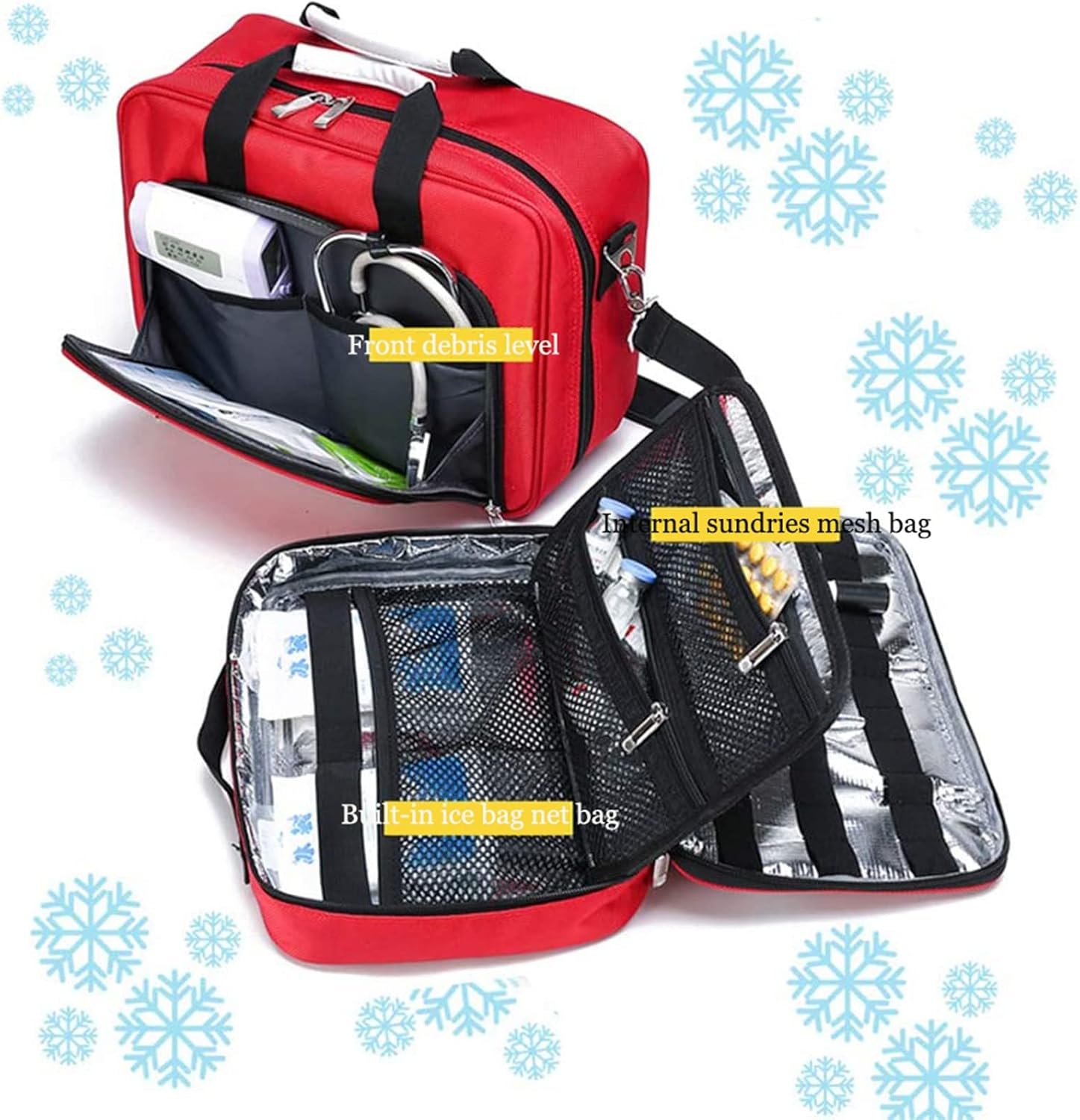Nurse Tote Bag, Portable First Aid Kit, Compact and Lightweight with Labeled Compartments, Large-capacity Outdoor Emergency Rescue(Red)