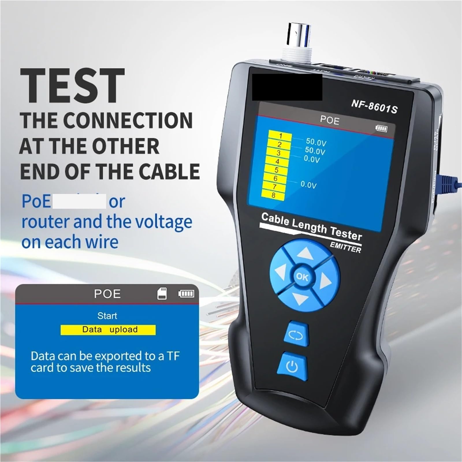 Tester per cavi di rete, Tester Per Cavi Di Rete, TDR Multifunzione Con Tensione PoE/PING/porta, Strumento Diagnosi, Rilevatore Tracciamento Della Mappatura Dei,per cavo di rete