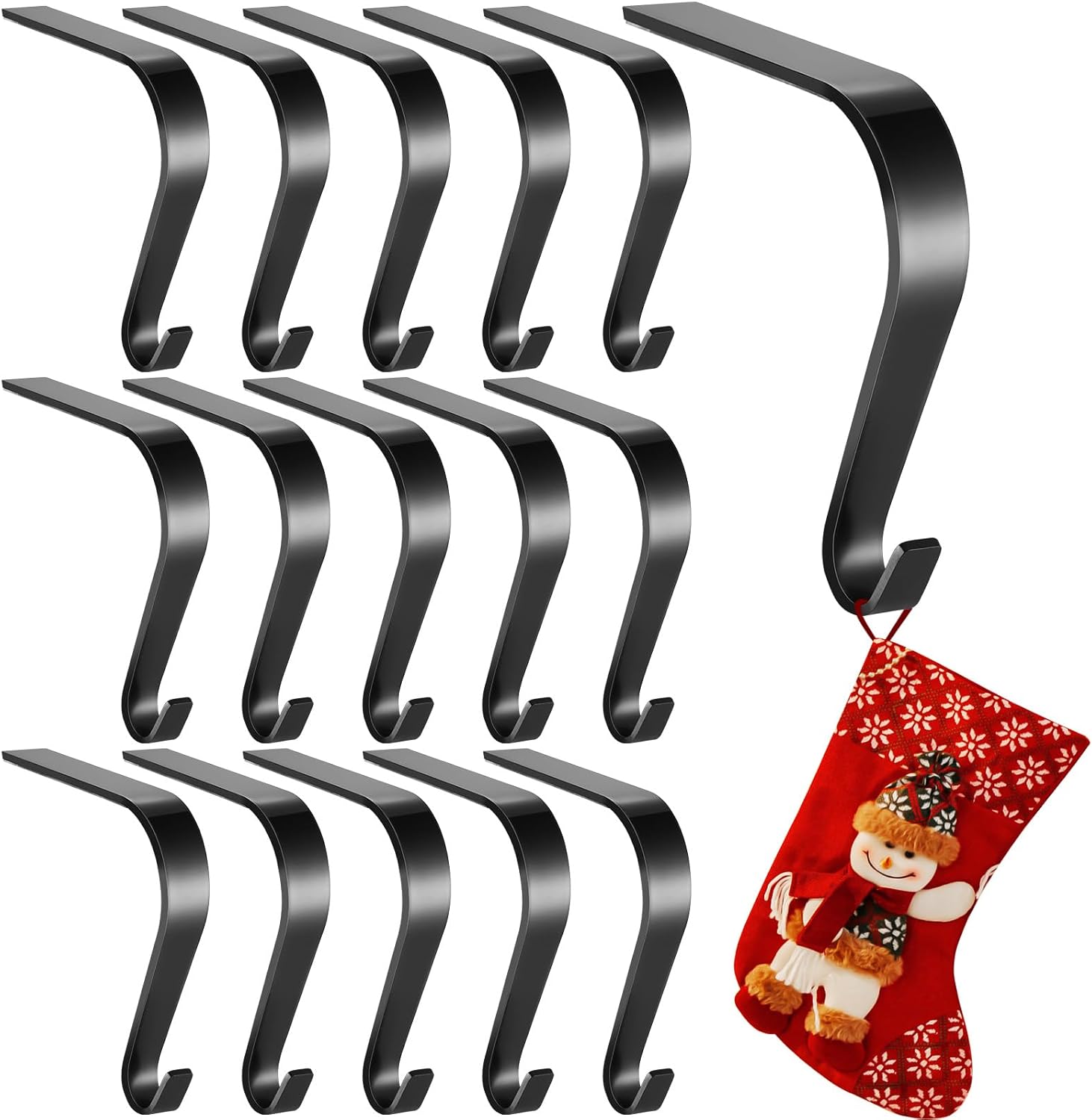 Tenceur 16 Pcs Christmas Stocking Holders for Mantel Xmas Stocking Hangers Fireplace Socks Hanging Hooks Heavy Duty Non Slip Metal Stockings Hangers for Home Christmas Party Decoration(Black)
