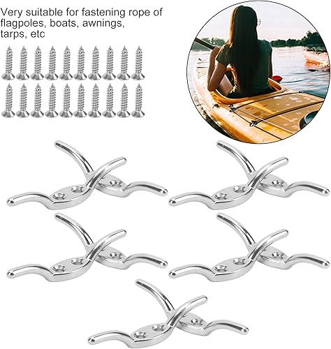 Miniatura 7 de VGEBY Gancho de cuerda, 2 pulgadas de acero inoxidable para botes, tacos de cuerda para asta de bandera con tornillo de montaje, gancho para tacos