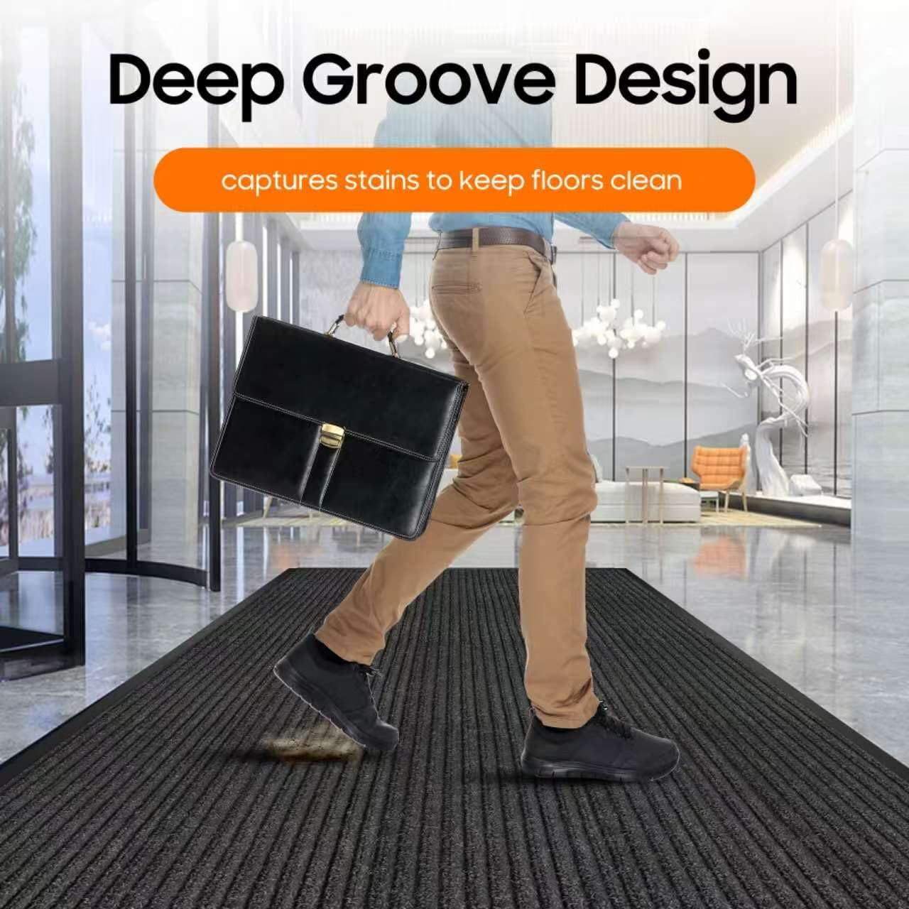 3x10FT Commercial Indoor Outdoor Door Mat Heavy Duty Front Door Mat Ultra Absorbent Muddy Dirt Resist Welcome Door Mats Rubber Backing Non Slip Doormat for Entryway High Traffic Area(Black)