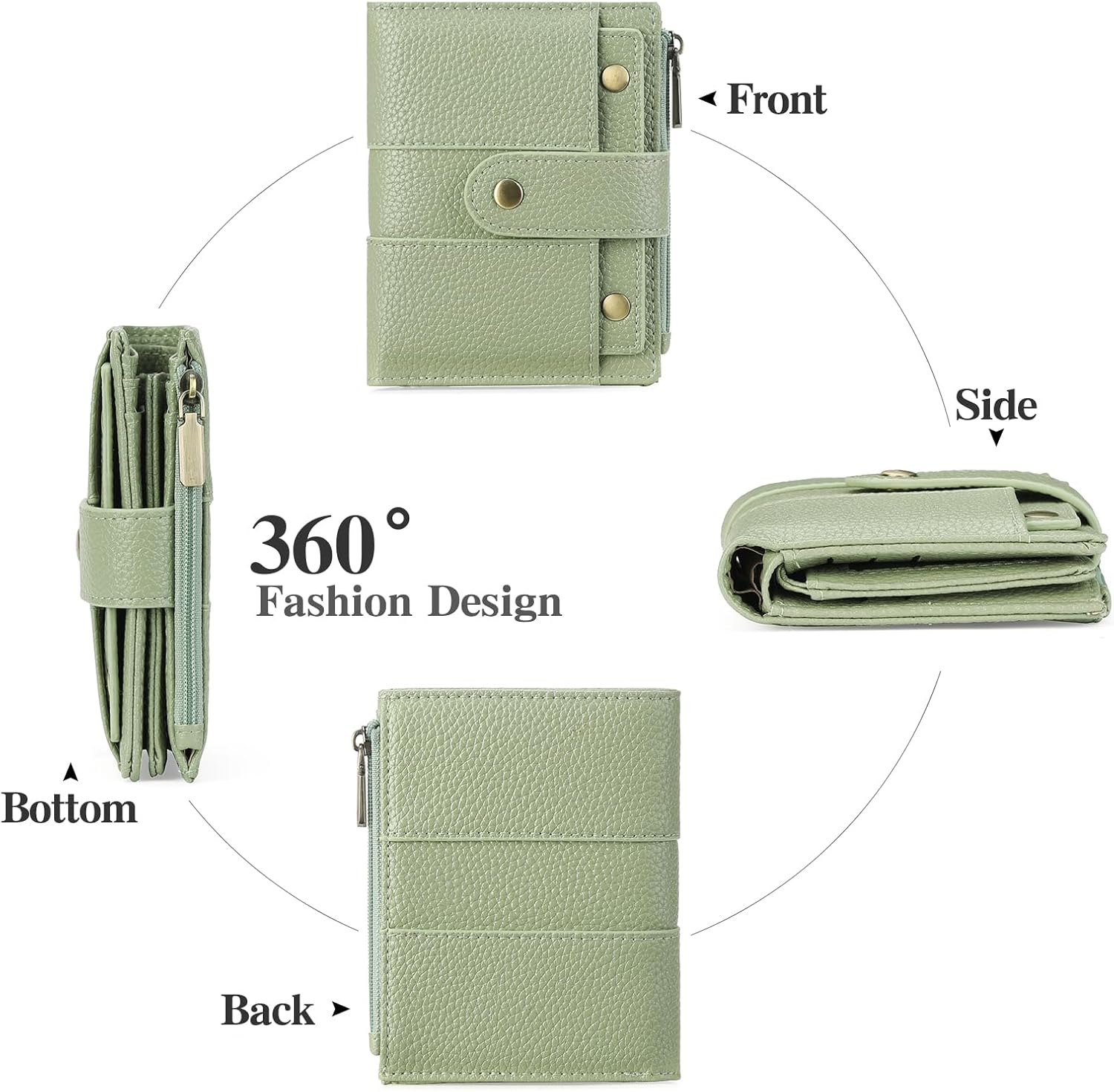 GOIACII Small Women's Wallet Ladies Credit Card Holder with 4 ID Windows & Zip Coin Pocket RFID Blocking Leather - Image 4