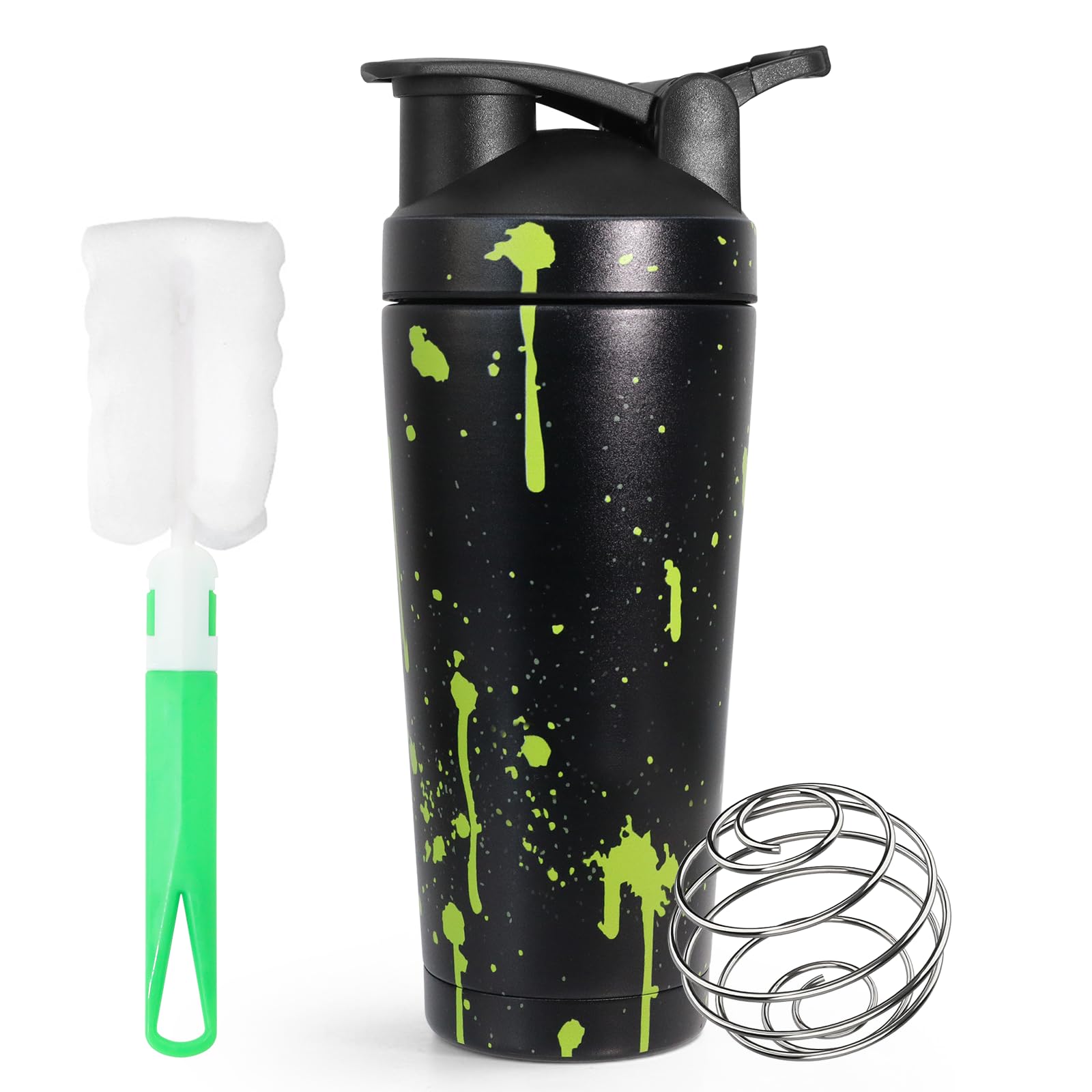 750ml Shaker Proteine, Shaker Proteine Inox, avec Boule en Spirale, sans BPA, étanche, Facile à Nettoyer, inoxydable Protéines Bottle de protéines, Bottle de protéines Conservation de la chaleu - Noir