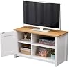 Modern TV Stand Unit with 1 Door and Adjustable Shelves 85cm Media Console for up to 50 inch TVs,Storage Cabinet & Oak Top, White/Grey (White+Oak)