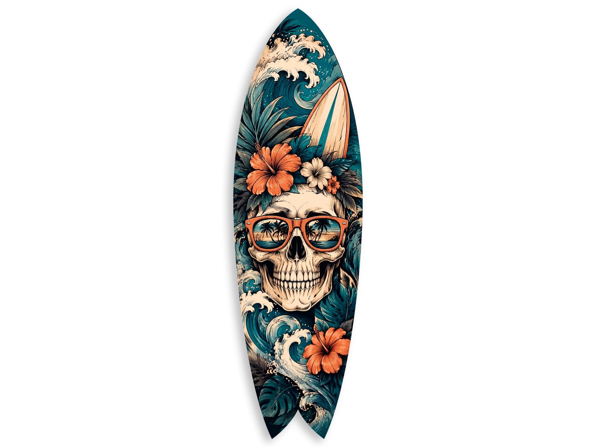 DECLINA – Planche Surf Déco Skull Tropical – Décoration Murale – Impression HD sur Aluminium Dibond – 100 x 30 cm – Fabrication Française