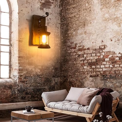 Miniatura 8 de Aplique de pared industrial vintage, lámparas rústicas de madera de metal para interiores, aplique de pared negro para comedor, pasillo, hotel, bar,