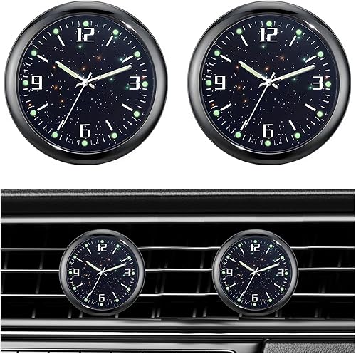 2 piezas de reloj de tablero adhesivo para automóvil, mini relojes de ventilación de cuarzo analógico luminoso, relojes de ventilación automotriz
