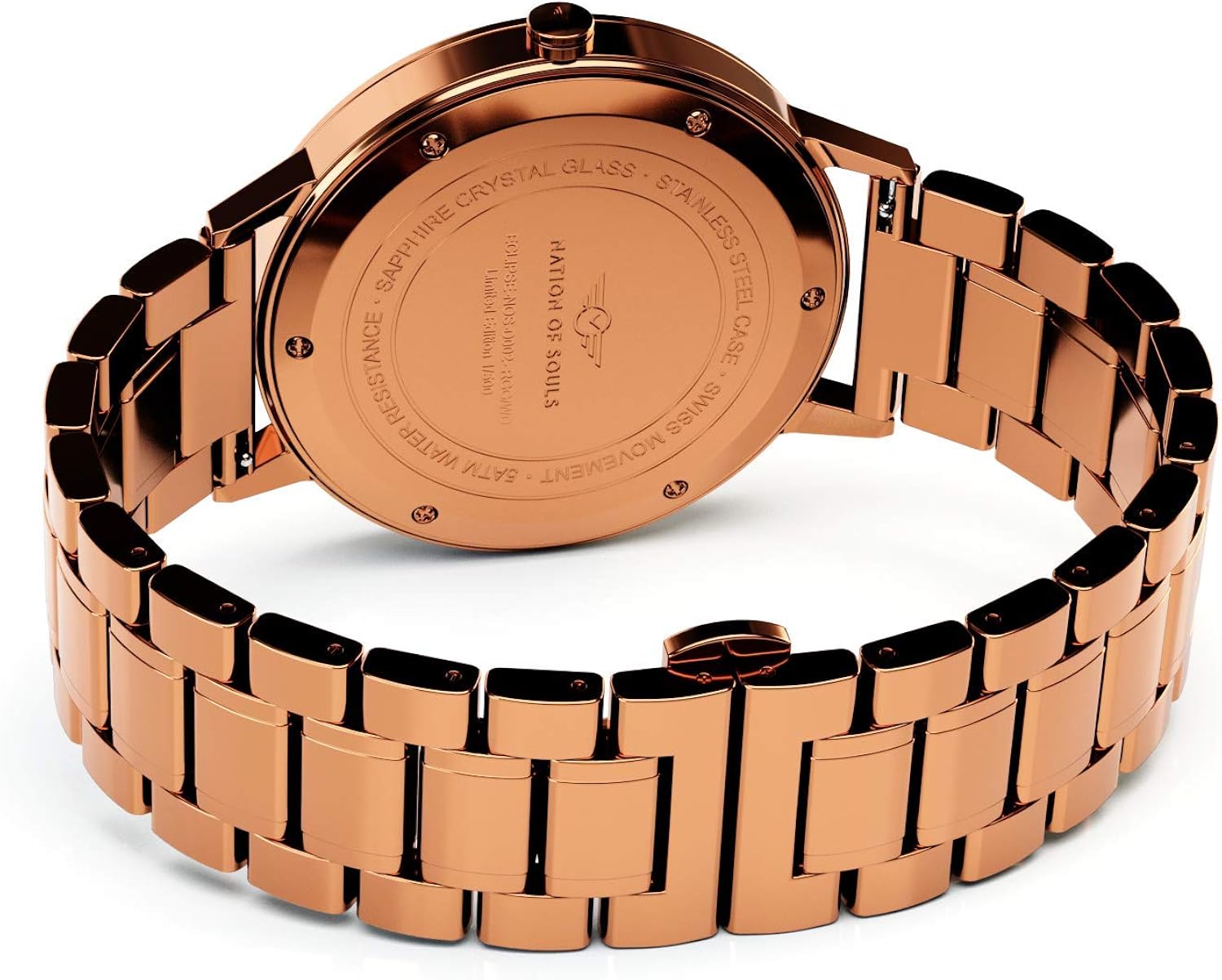Nation of Souls Eclipse Collection Rose Gold Gloss and White Men's 42mm Stainless Steel Case Wrist Watch with 20mm Link Bracelet British Designed Watches - Image 5