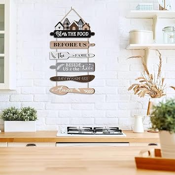 ANHUIB Kitchen Wall Sign Kitchen Decorations for Walls Rustic Bless the Food Wall Decor Kitchen Accessories and Decor Food Door Sign Kitchen Plaques Family Wood Decor for Home Dining Room Living Room
