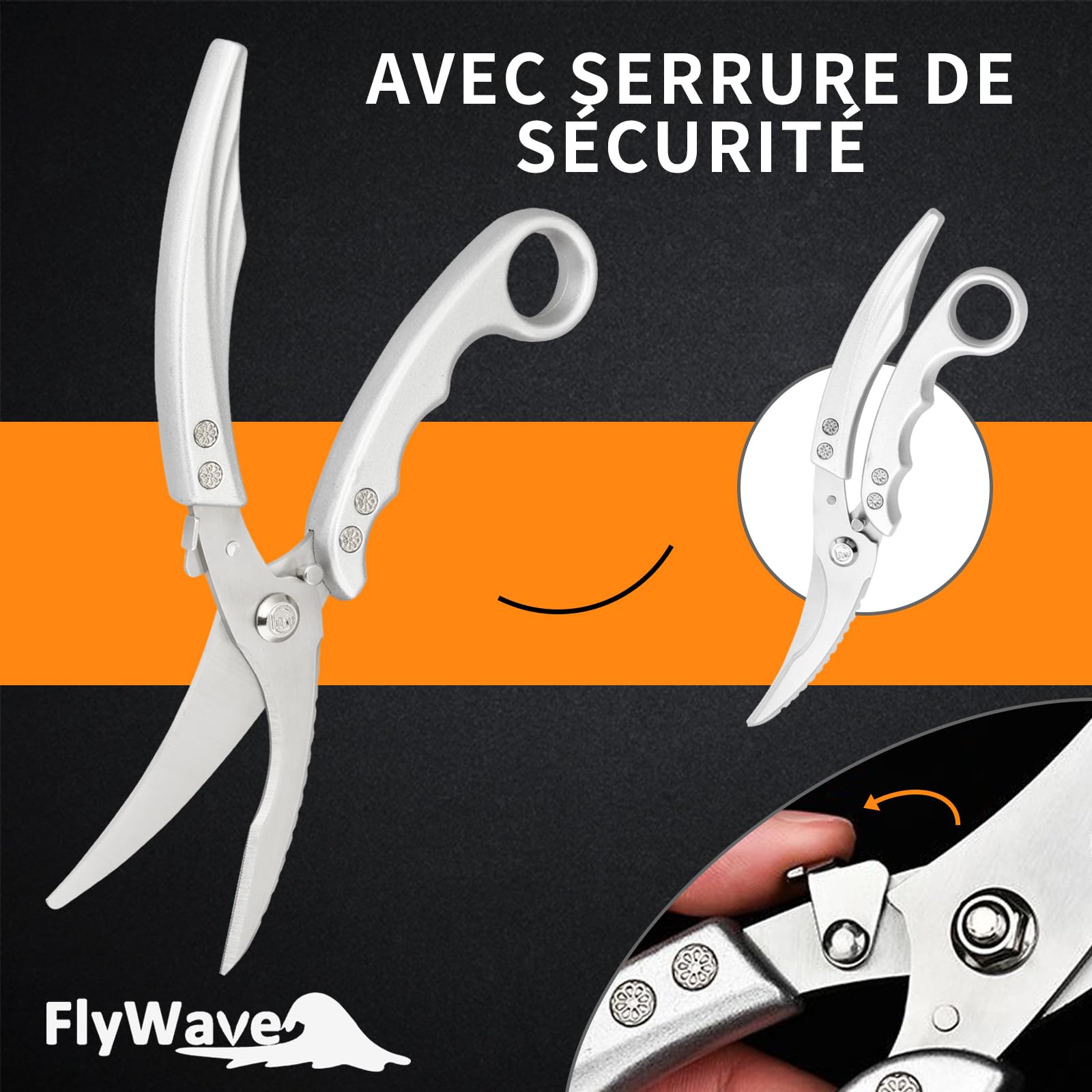 FlyWave Ciseaux de Cuisine Professionnels Multifonctions, Ciseaux à Volaille, Sécateur à Volaille, Ciseaux Poisson, Inox, Tout pour la Cuisine