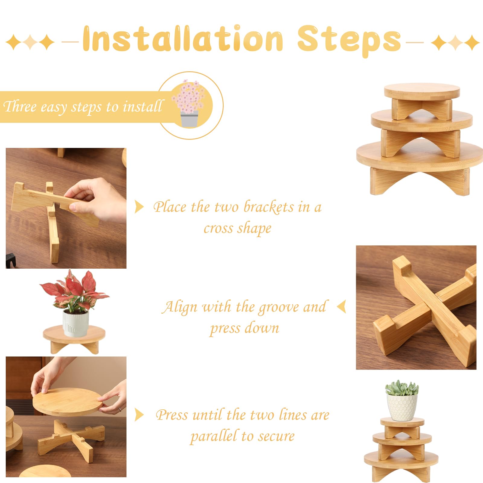 3 Stück Pflanzenhocker, Blumenhocker Holz, Pflanzenhocker Holz Flach Rund, Blumen Hocker Rund, Abnehmbar Klein Holzschemel, Für Tischdekorationen, Topfpflanzen, Dekorative Pflanzentreppe