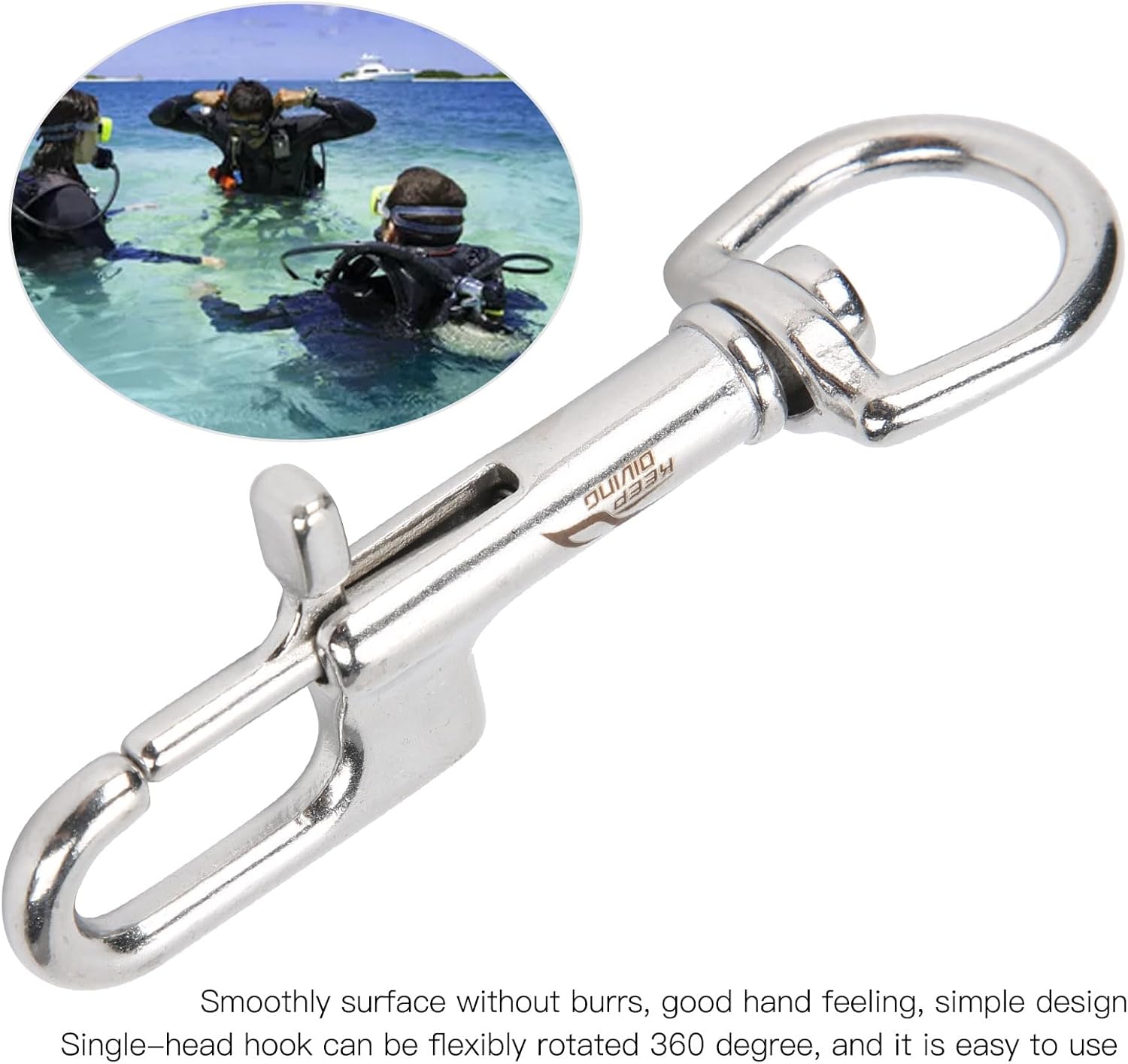 Qiilu Diving Clips, Stainless Steel Diving Single Ended Snap Clips Single Eye Bolt Snap Hooks Buckle(90mm) - Image 3