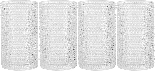 Miniatura 7 de Glaver's Hobnail - Juego de 4 vasos de cristal con cuentas vintage transparentes, 15 onzas, juego de cristalería de cóctel, para zumo de agua,