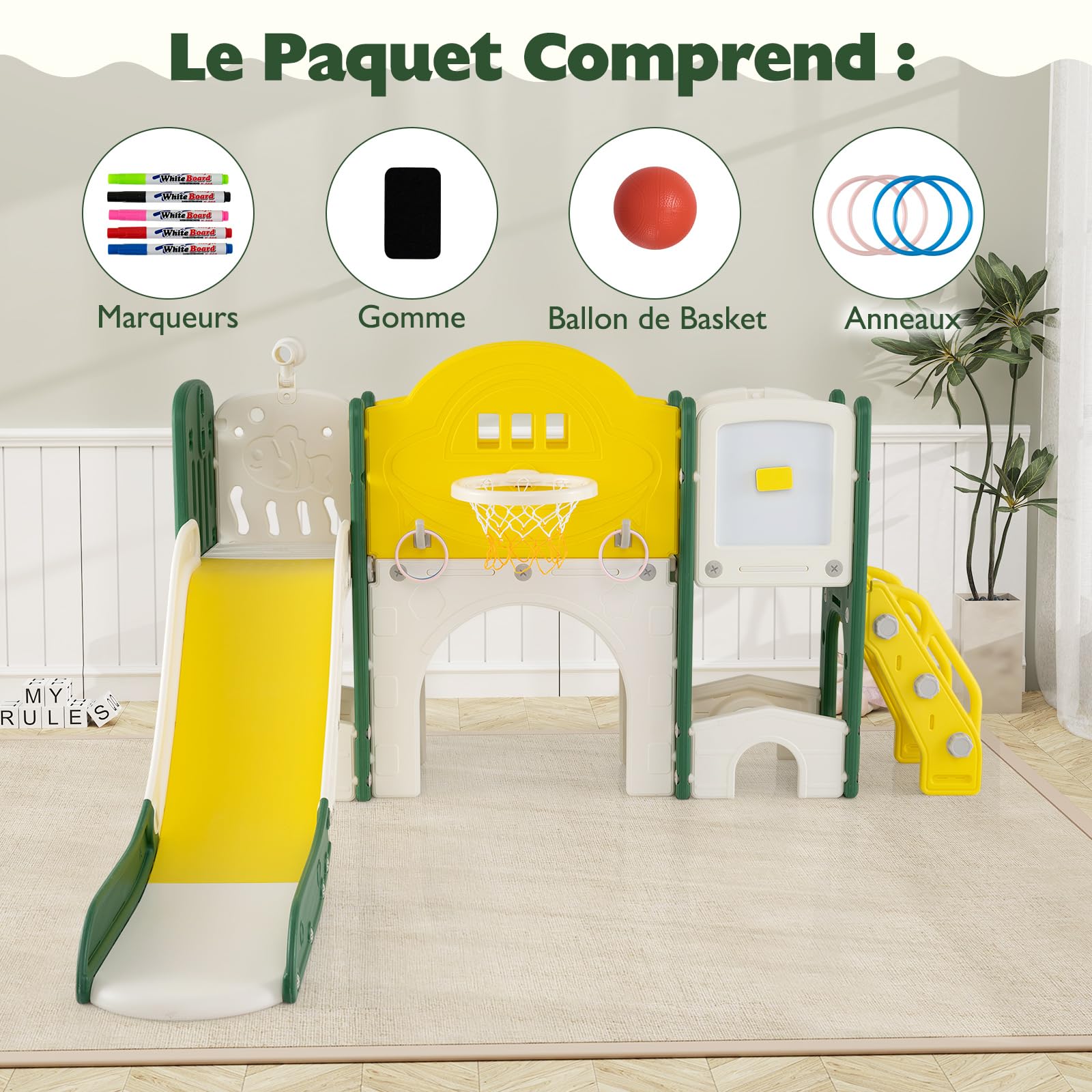 COSTWAY 10 en 1 Toboggan Enfant en HDPE avec Panier de Basket