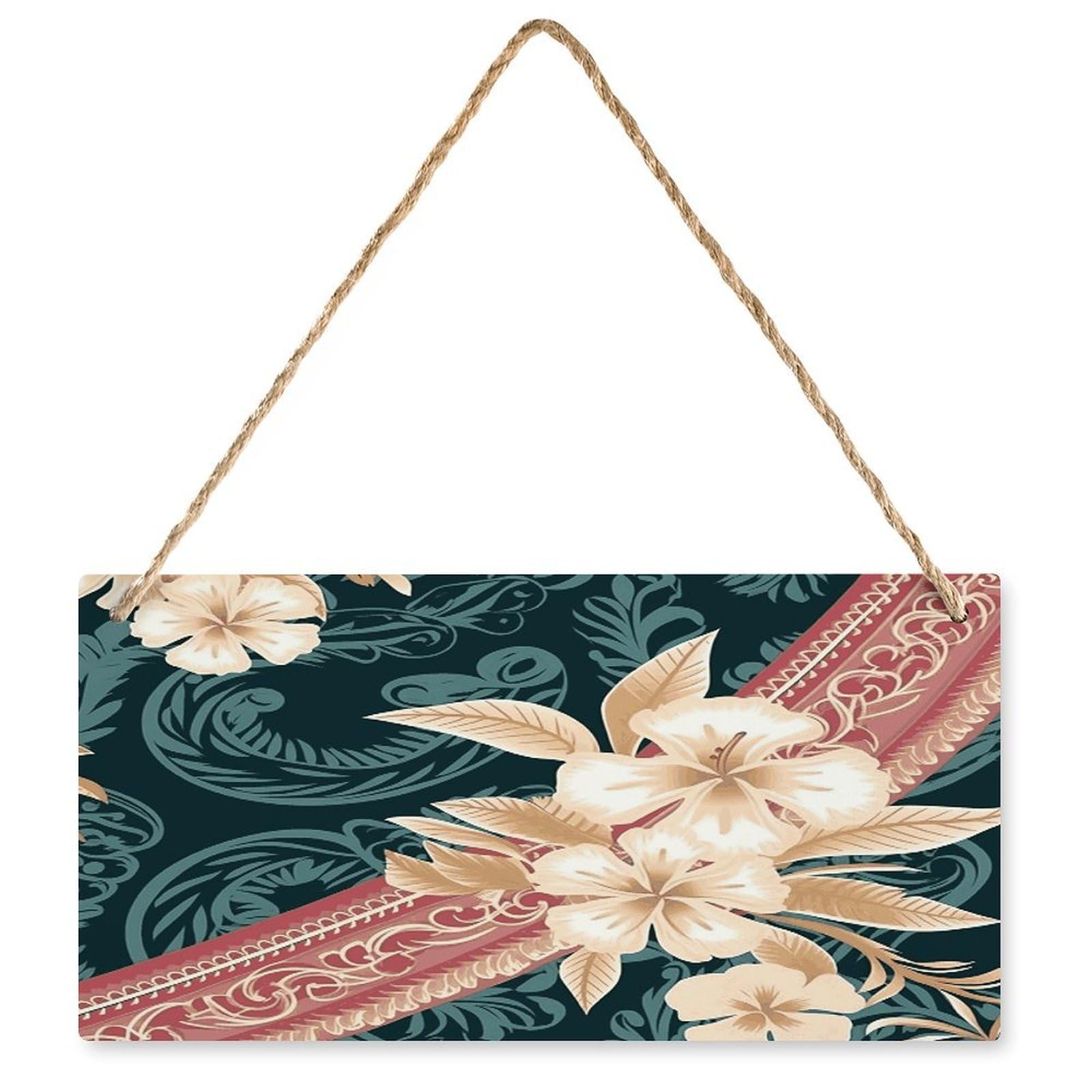 Fodpand Style Elegant Hawaiian Pattern Wall Art Wooden Hanging Sign Decor, Artwork For Wall Decoration, Funny Plaque For Bedroom Kitchen Living Room Home Decoration 9.8 X 4.9 Inch