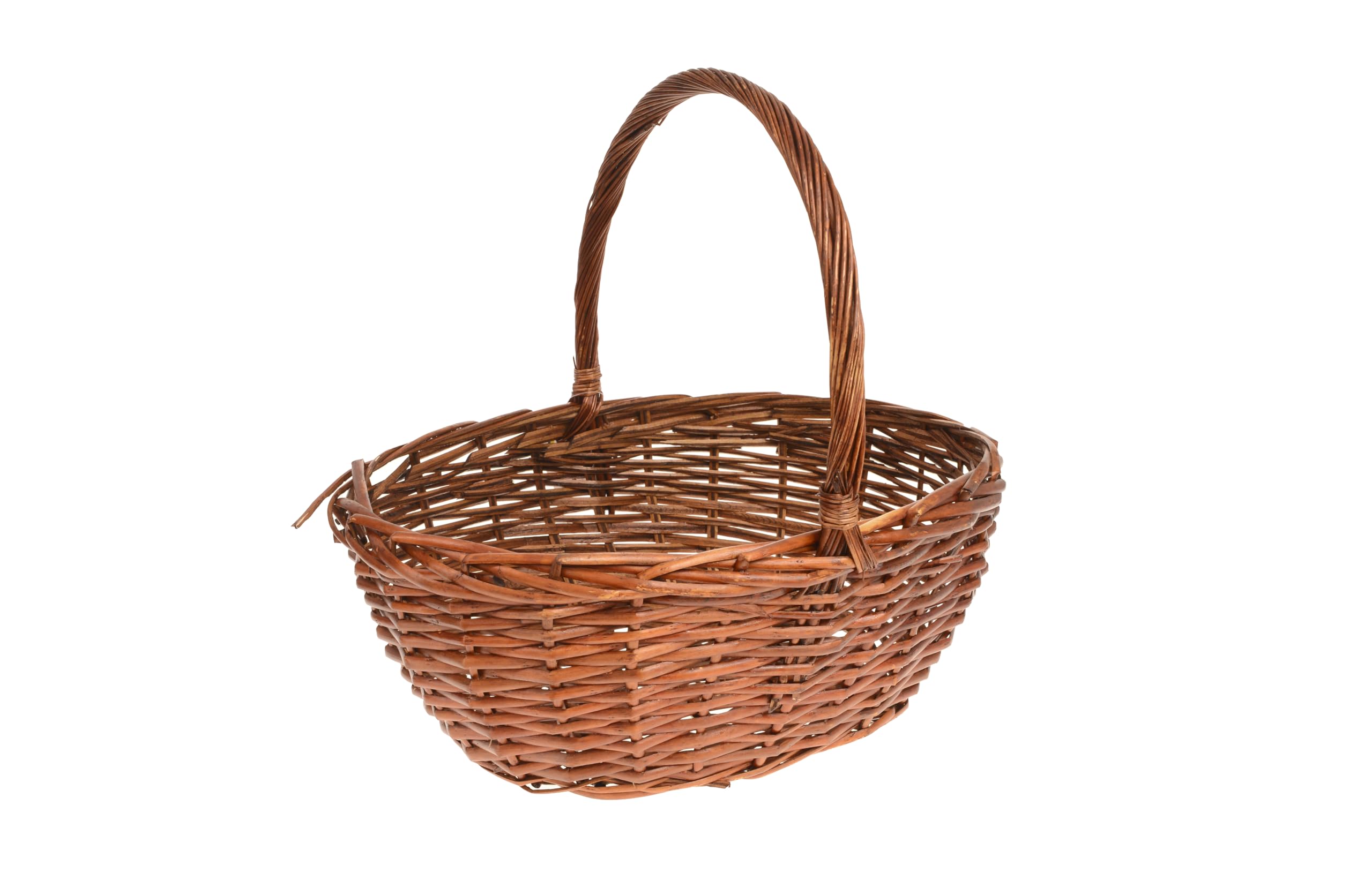 HERSIG - Cesta mimbre grande con asa – Cestas de mimbre multiusos - Cesto para almacenaje, decoración, baño o picnic - Ovalada Caoba 40x33x18/40cm