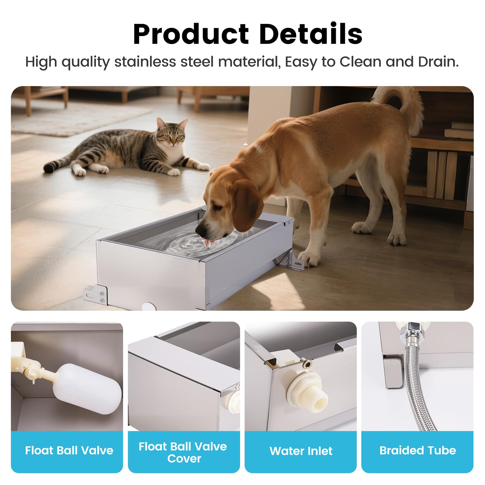 Bebedero automático para perros de acero inoxidable para ganado, manguera de agua, válvula de flotador de llenado automático, kit de bebedero para animales